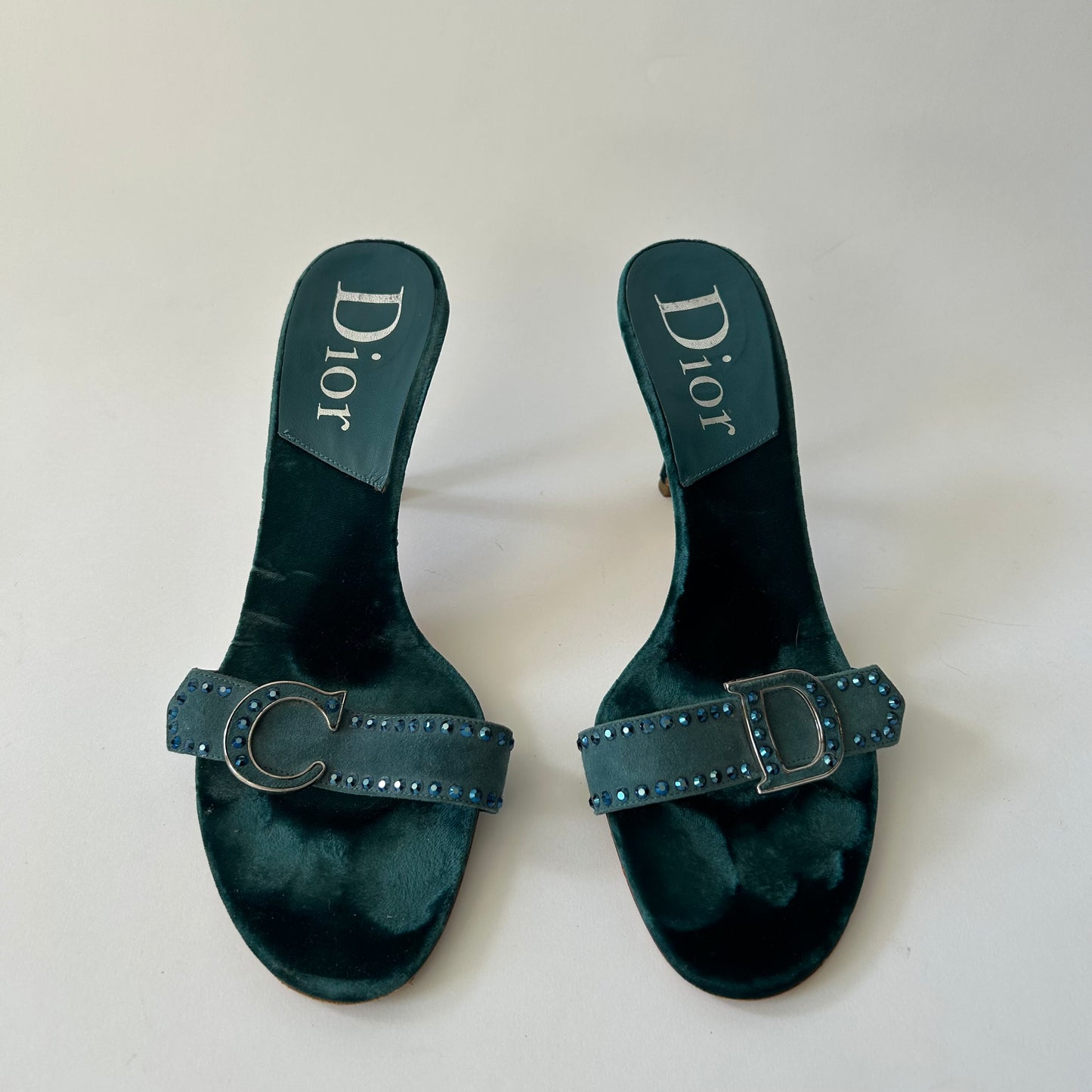 VINTAGE CHRISTIAN DIOR BLUE VELVELT EMBELLISHED HEELS