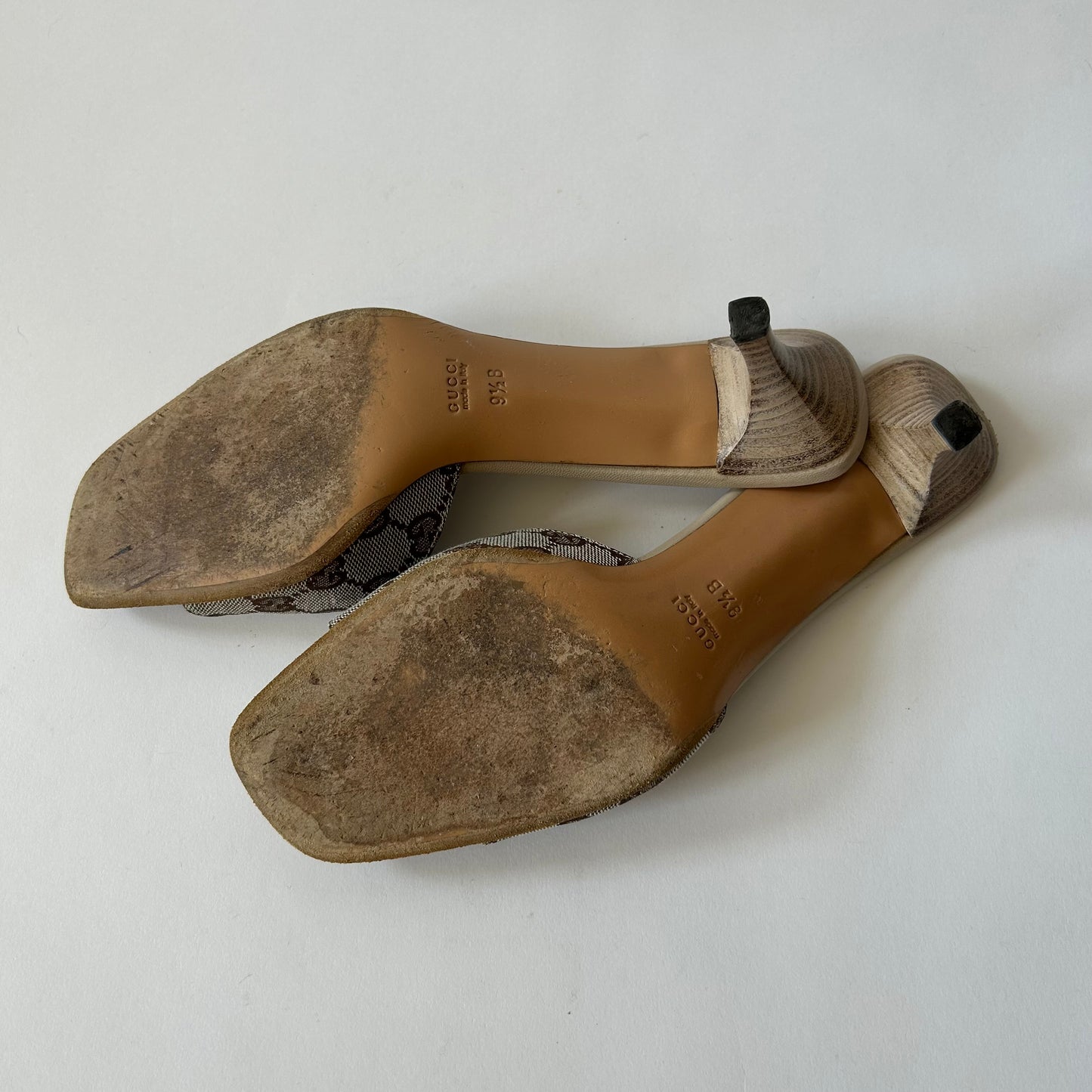 GUCCI MONOGRAM SQUARE TOE MULES