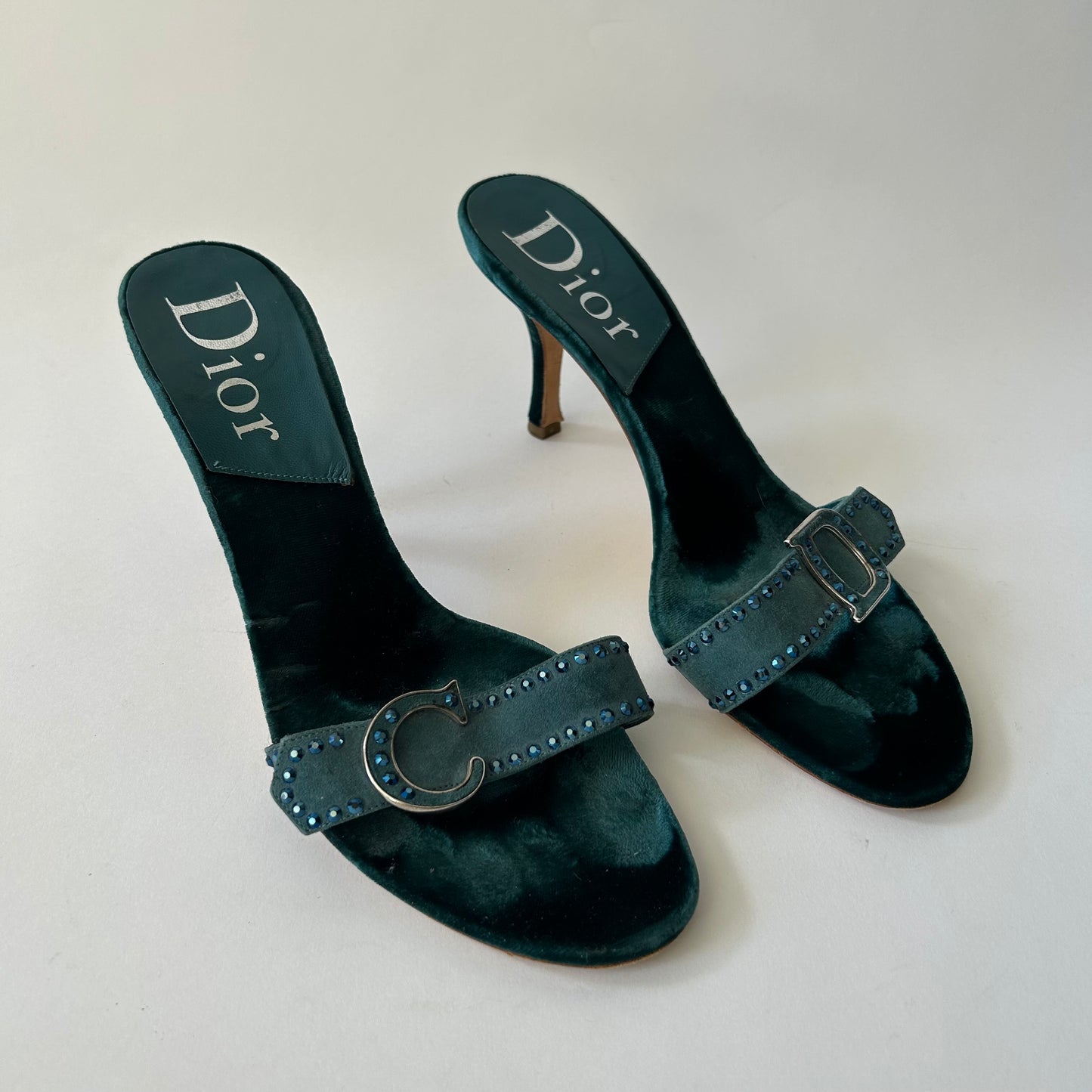 VINTAGE CHRISTIAN DIOR BLUE VELVELT EMBELLISHED HEELS