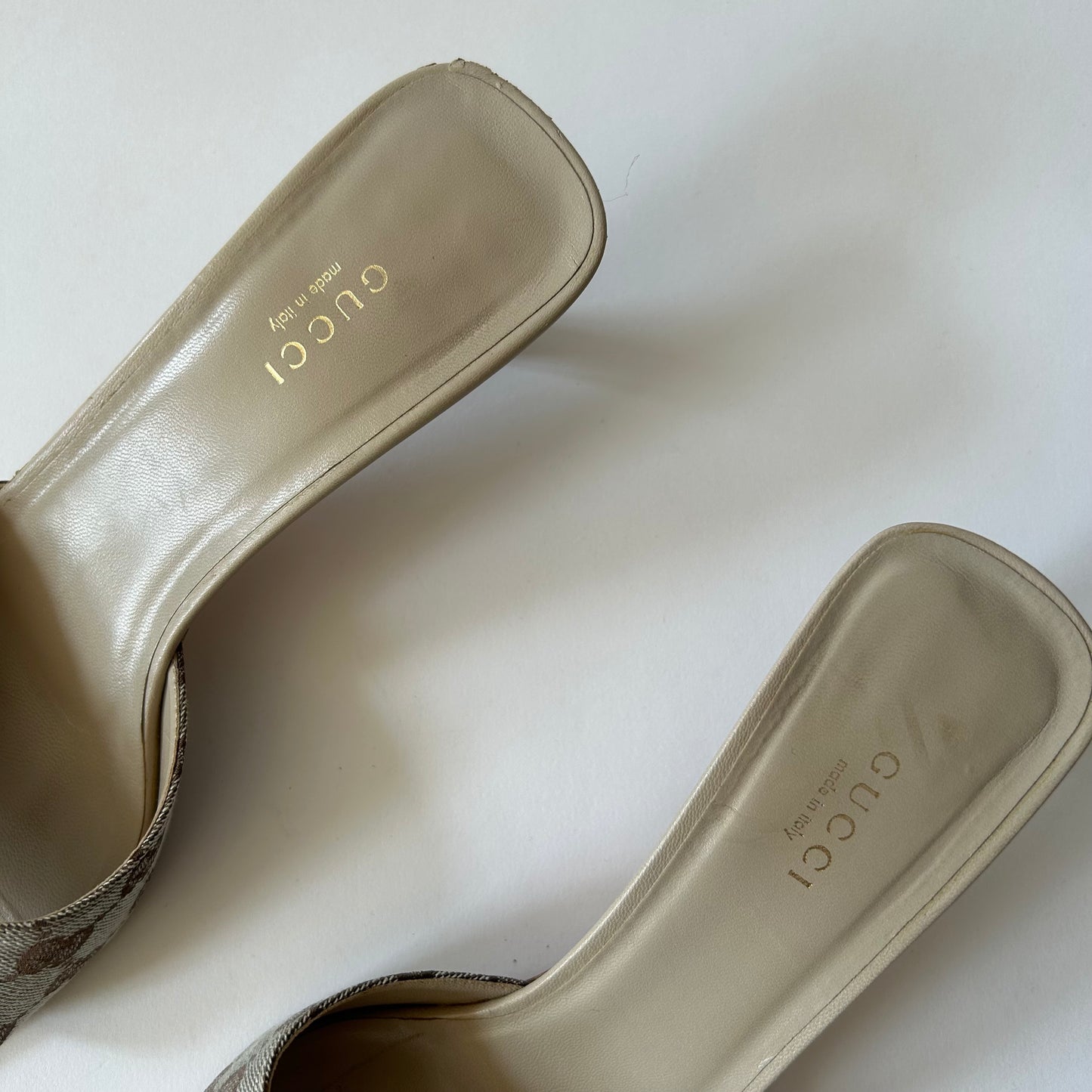 GUCCI MONOGRAM SQUARE TOE MULES