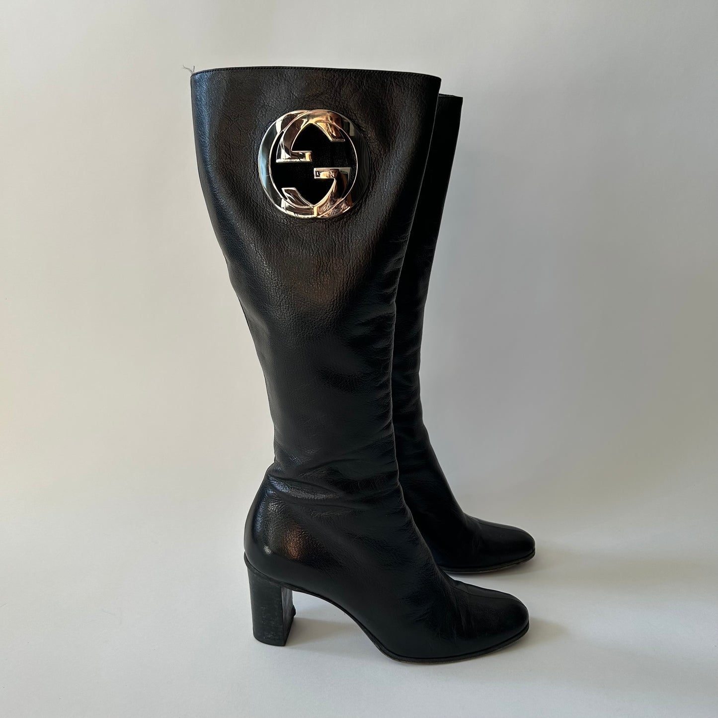 GUCCI BY TOM FORD GG INTERLOCKING BLACK LEATHER BOOTS