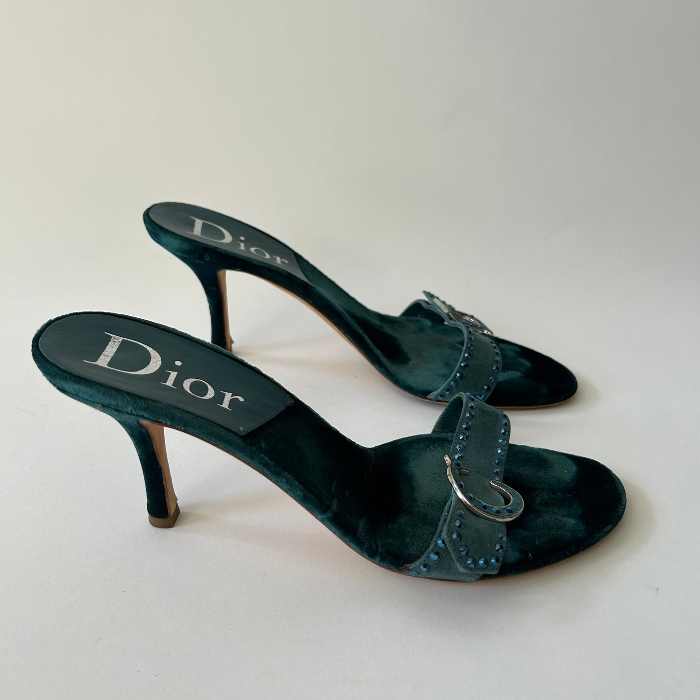 VINTAGE CHRISTIAN DIOR BLUE VELVELT EMBELLISHED HEELS