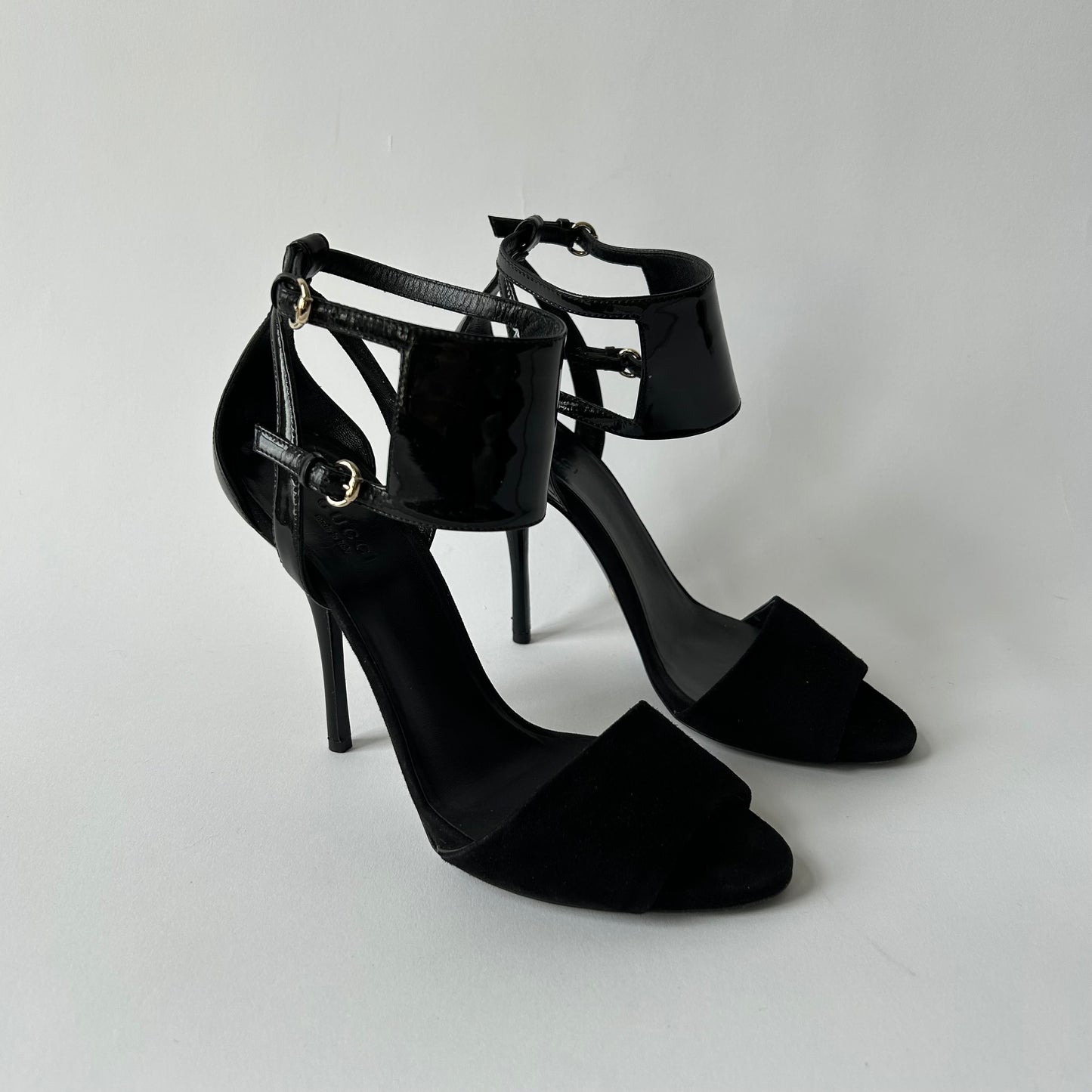 GUCCI VINTAGE SS08 BLACK SUEDE SANDALS SIZE 37.5
