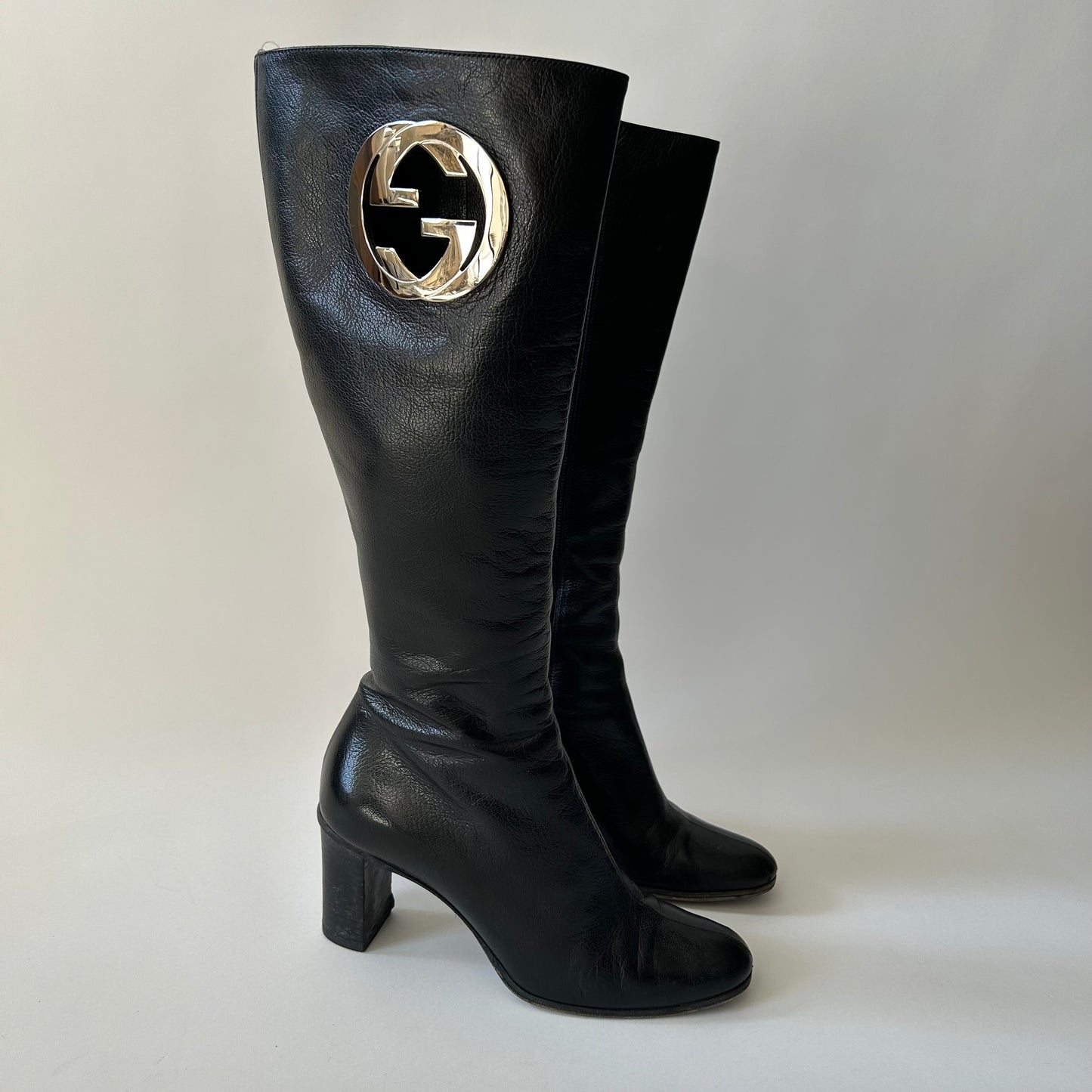 GUCCI BY TOM FORD GG INTERLOCKING BLACK LEATHER BOOTS