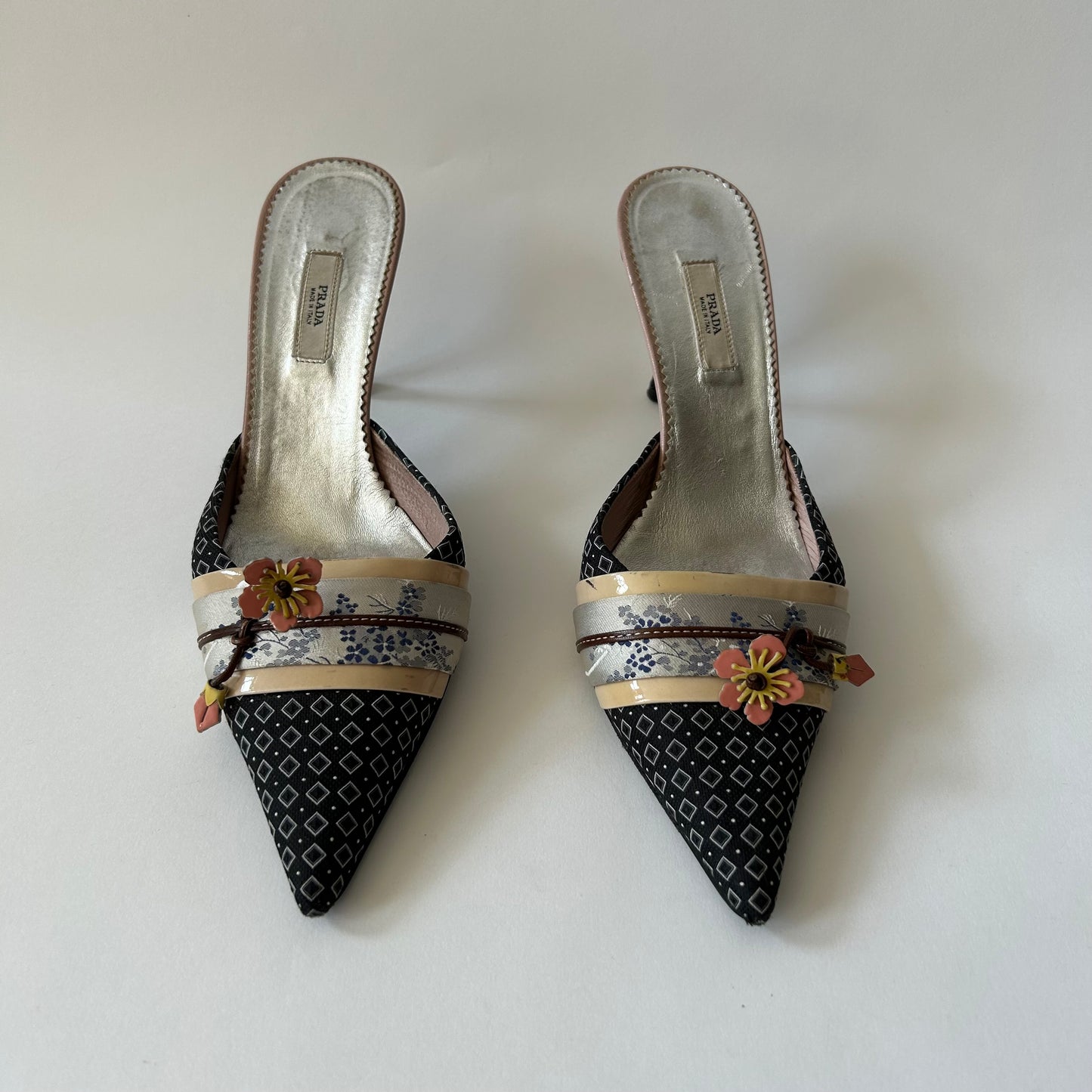 PRADA VINTAGE KIMONO EMBELLISHED MULES