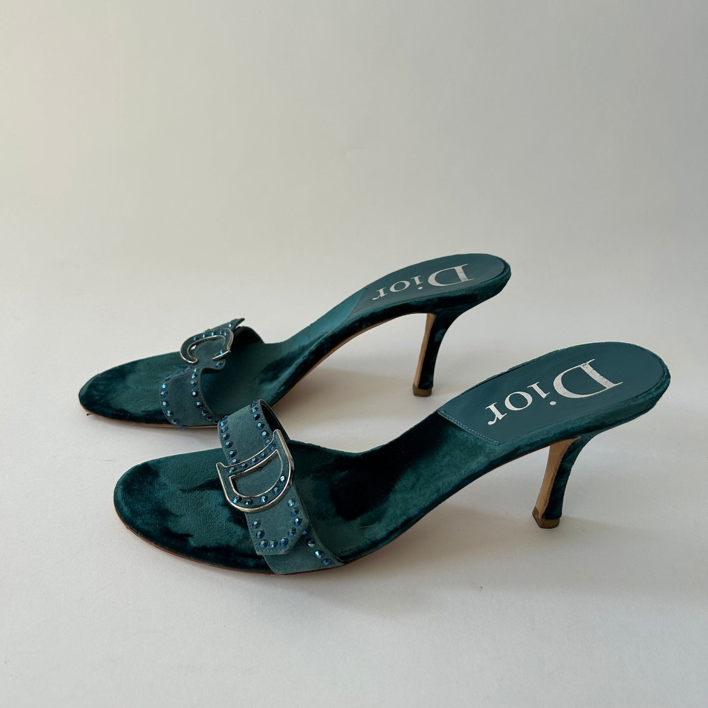 VINTAGE CHRISTIAN DIOR BLUE VELVELT EMBELLISHED HEELS