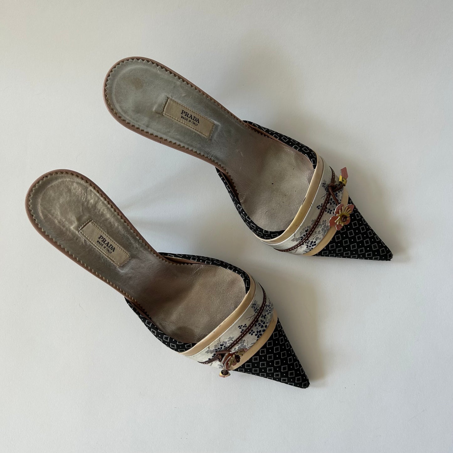 PRADA VINTAGE KIMONO EMBELLISHED MULES