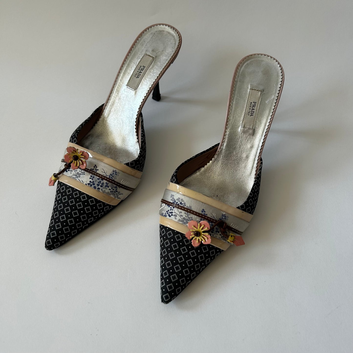 PRADA VINTAGE KIMONO EMBELLISHED MULES