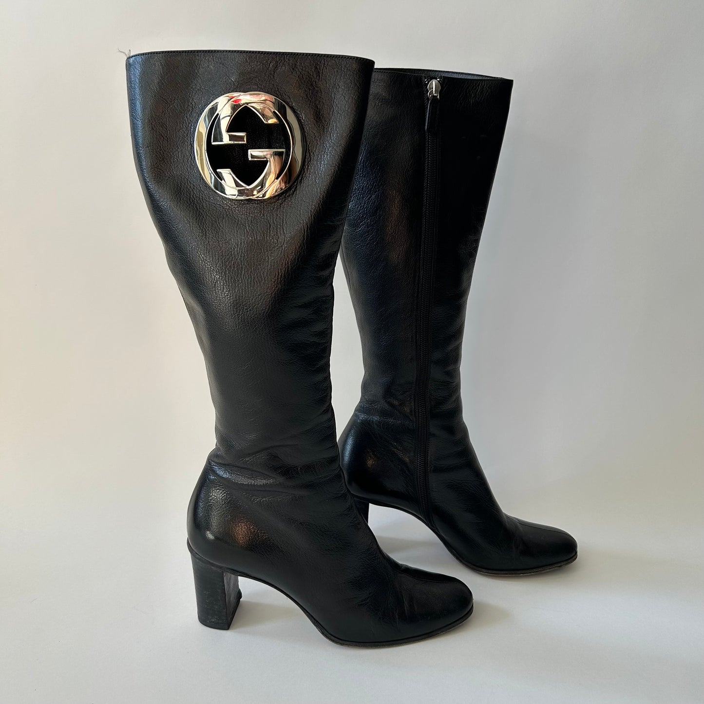 GUCCI BY TOM FORD GG INTERLOCKING BLACK LEATHER BOOTS