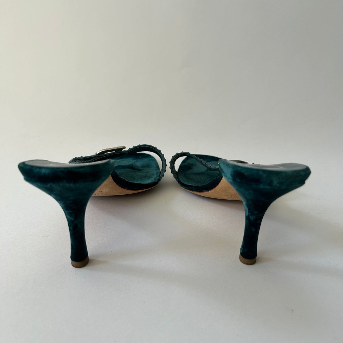 VINTAGE CHRISTIAN DIOR BLUE VELVELT EMBELLISHED HEELS
