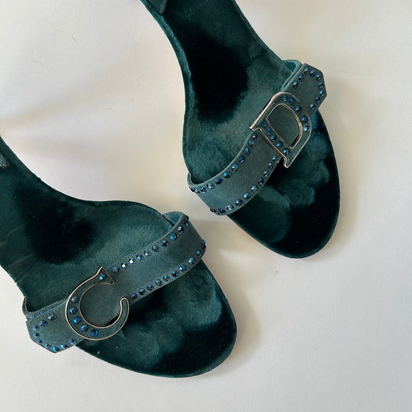 VINTAGE CHRISTIAN DIOR BLUE VELVELT EMBELLISHED HEELS