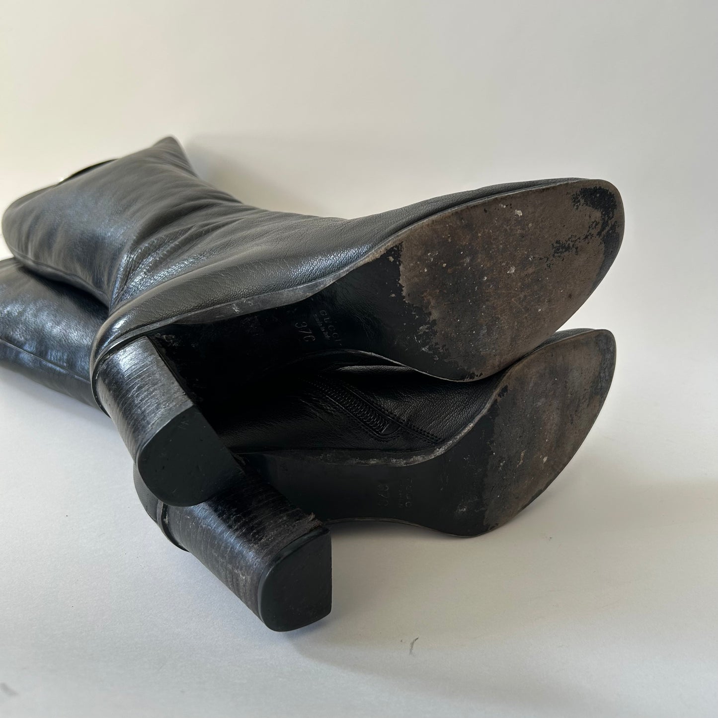 GUCCI BY TOM FORD GG INTERLOCKING BLACK LEATHER BOOTS