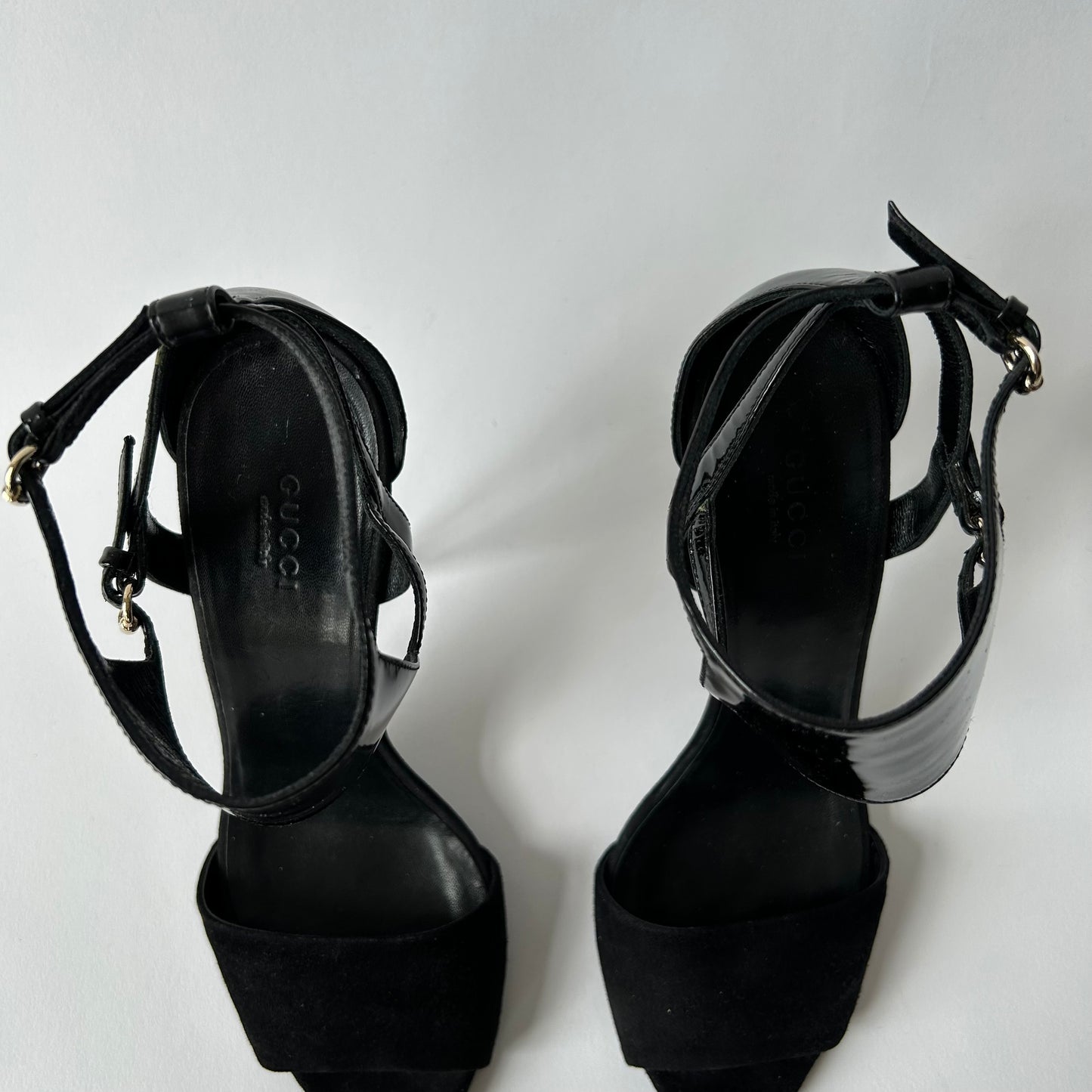 GUCCI VINTAGE SS08 BLACK SUEDE SANDALS SIZE 37.5