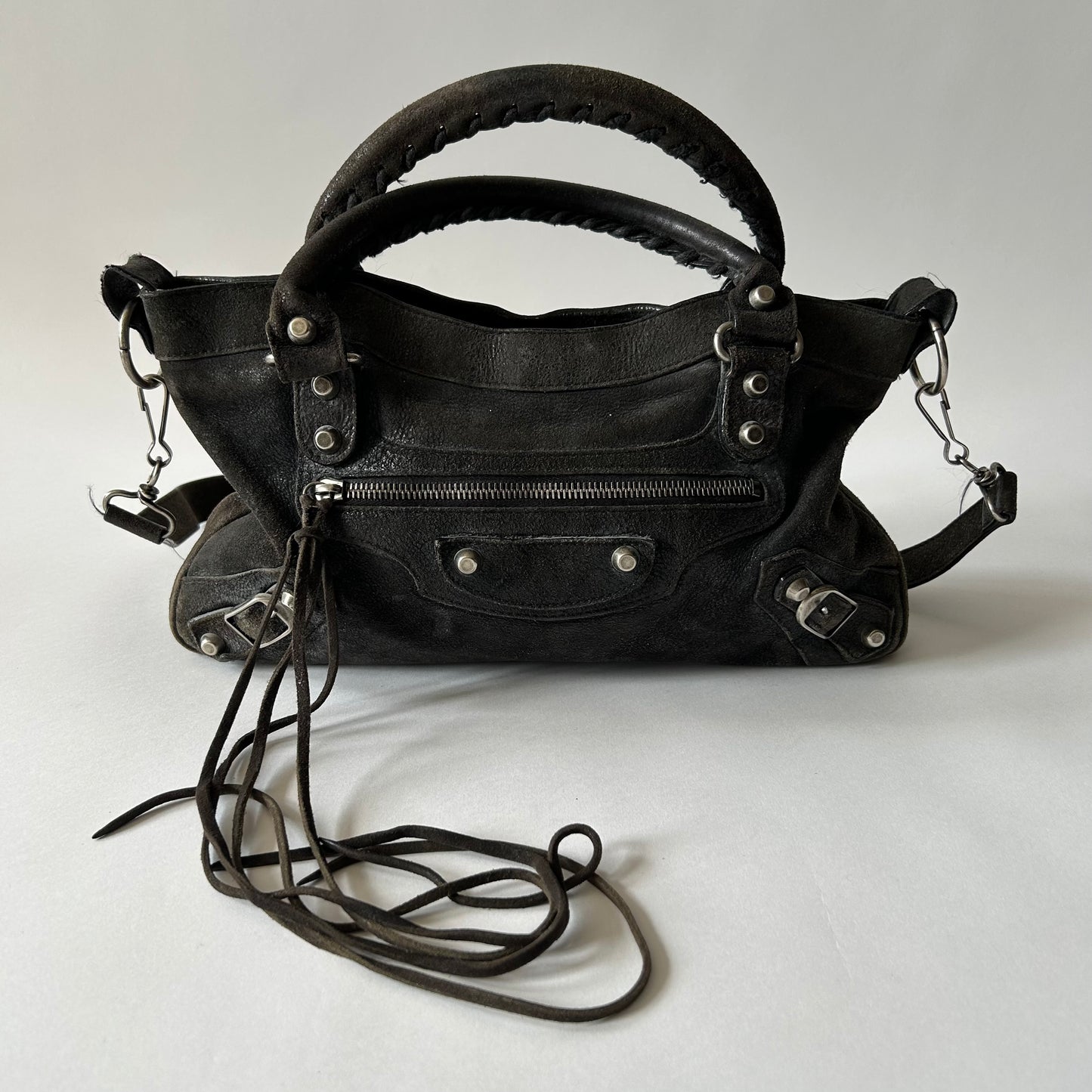 BALENCIAGA BLACK SUEDE MINI MOTO CITY BAG - FIRST EDITION
