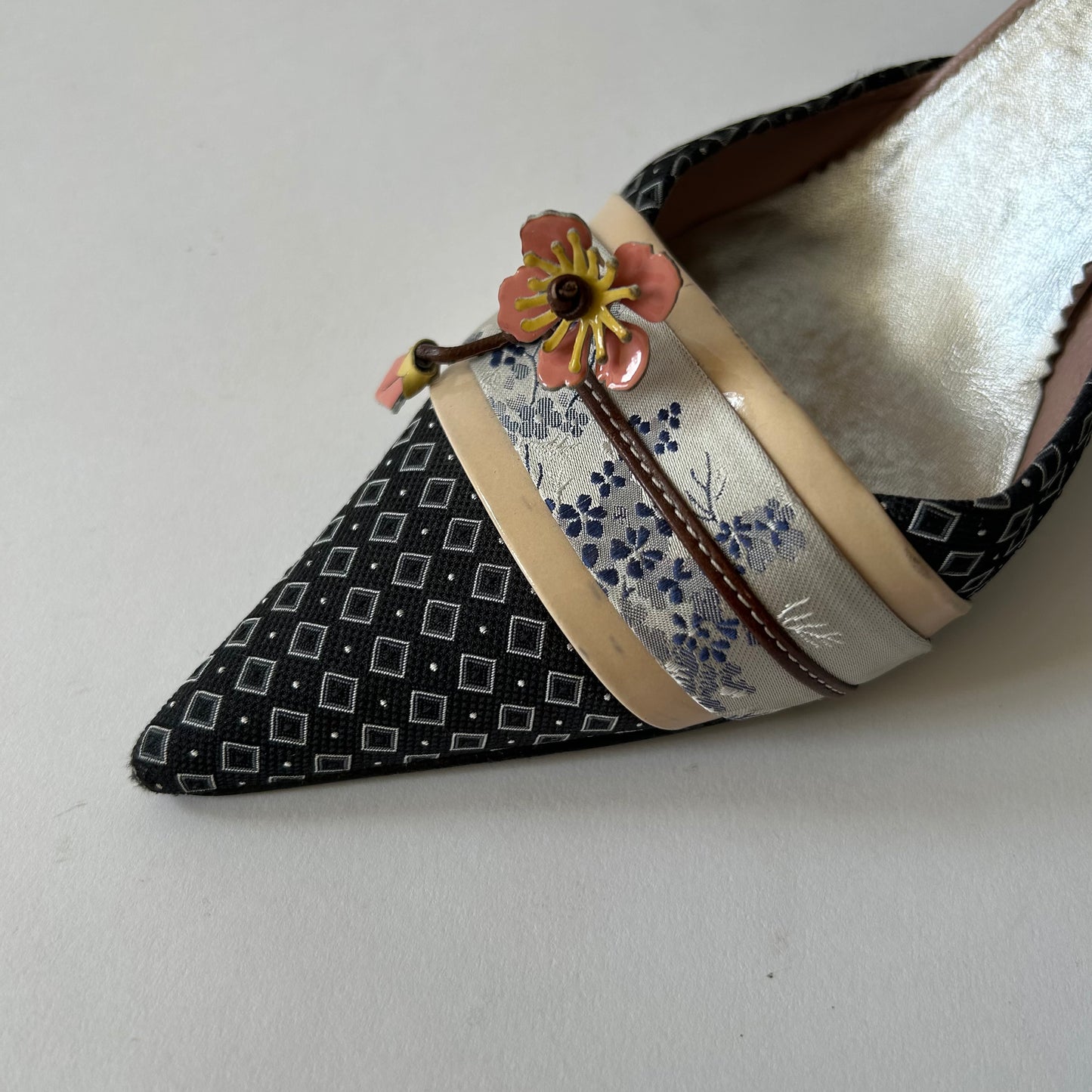 PRADA VINTAGE KIMONO EMBELLISHED MULES