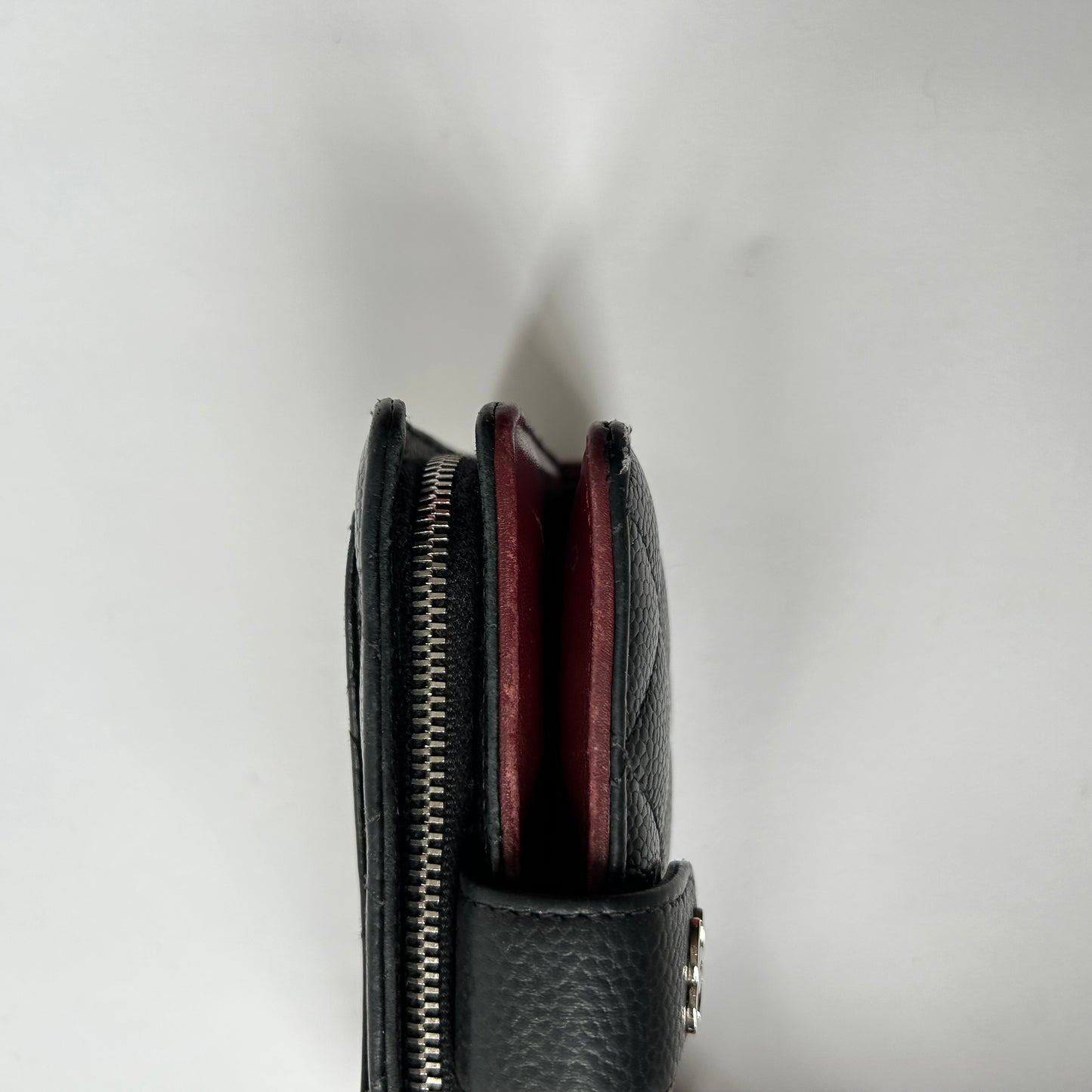 CHANEL QUILTED CC CAVIAR L-ZIP LEATHER WALLET