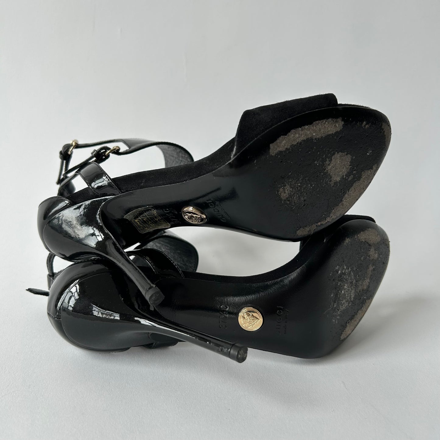 GUCCI VINTAGE SS08 BLACK SUEDE SANDALS SIZE 37.5