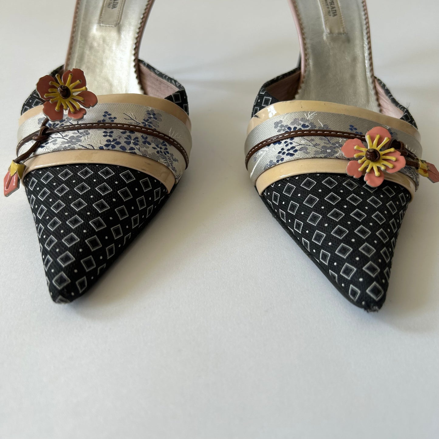 PRADA VINTAGE KIMONO EMBELLISHED MULES