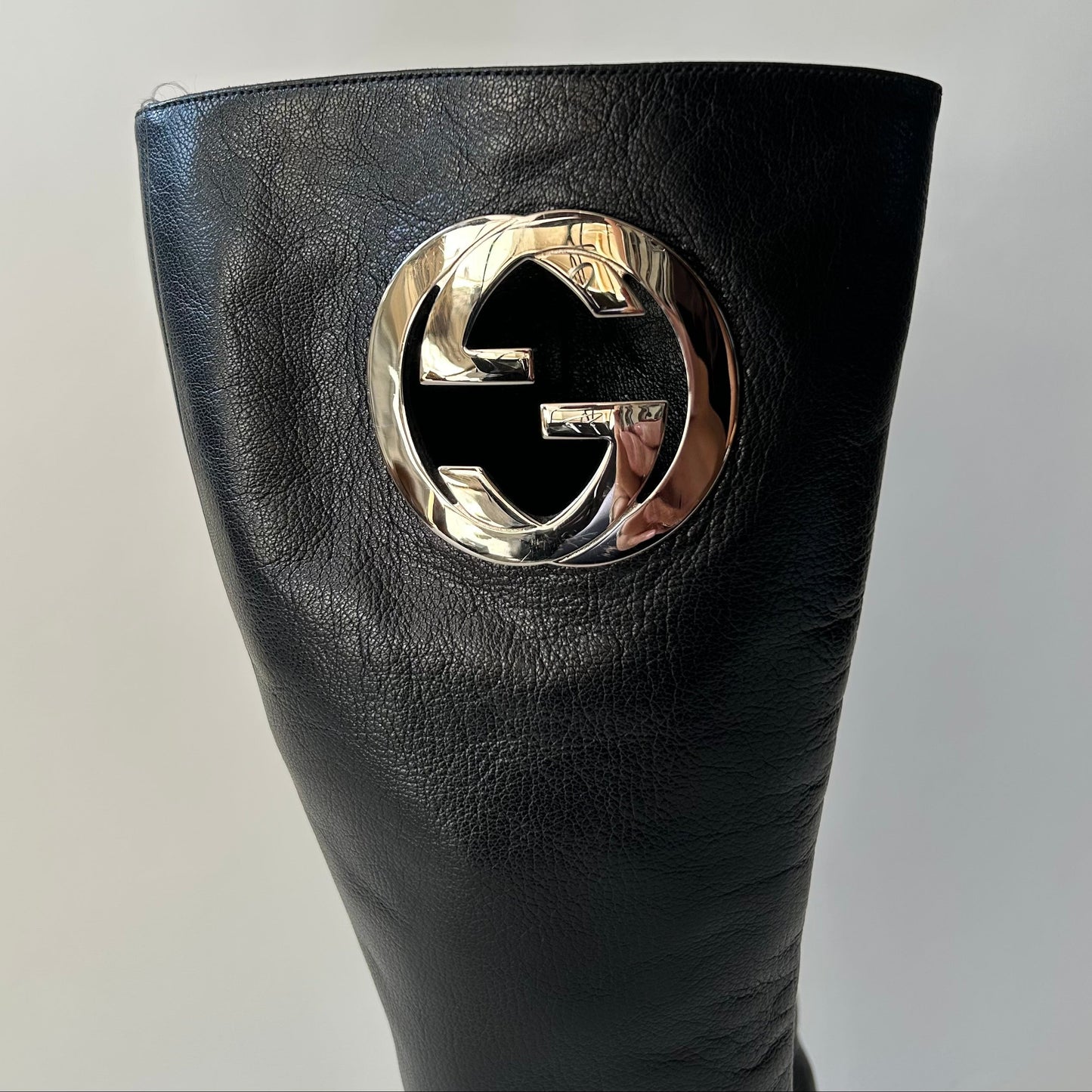 GUCCI BY TOM FORD GG INTERLOCKING BLACK LEATHER BOOTS