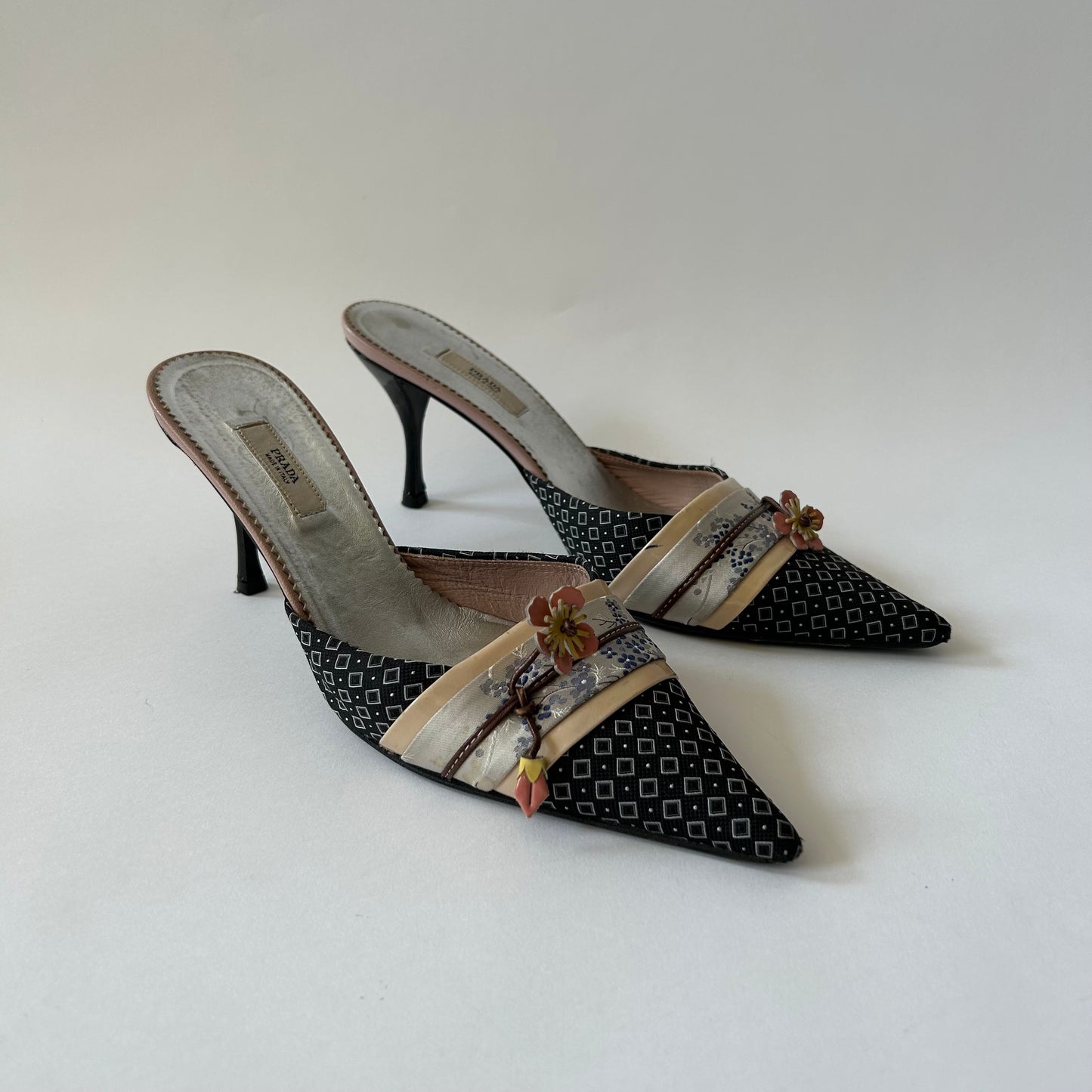 PRADA VINTAGE KIMONO EMBELLISHED MULES