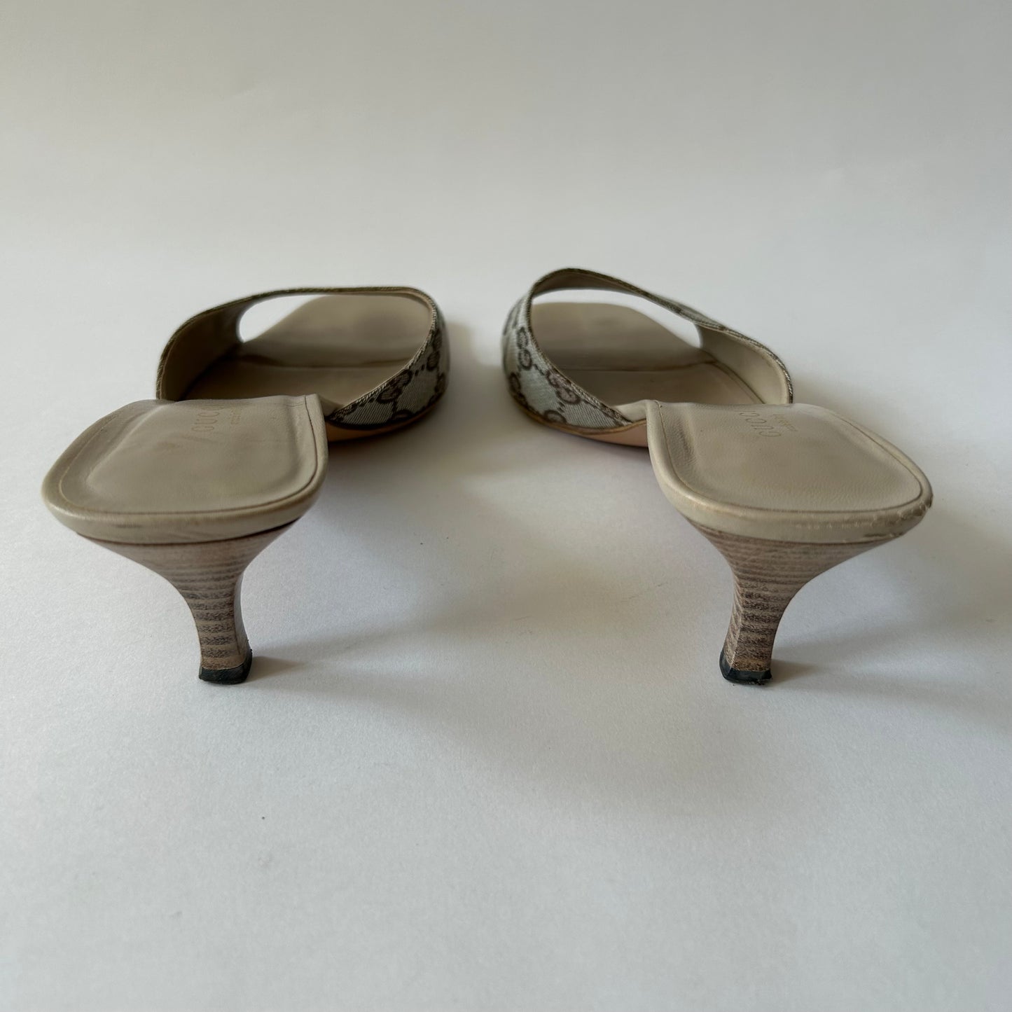 GUCCI MONOGRAM SQUARE TOE MULES