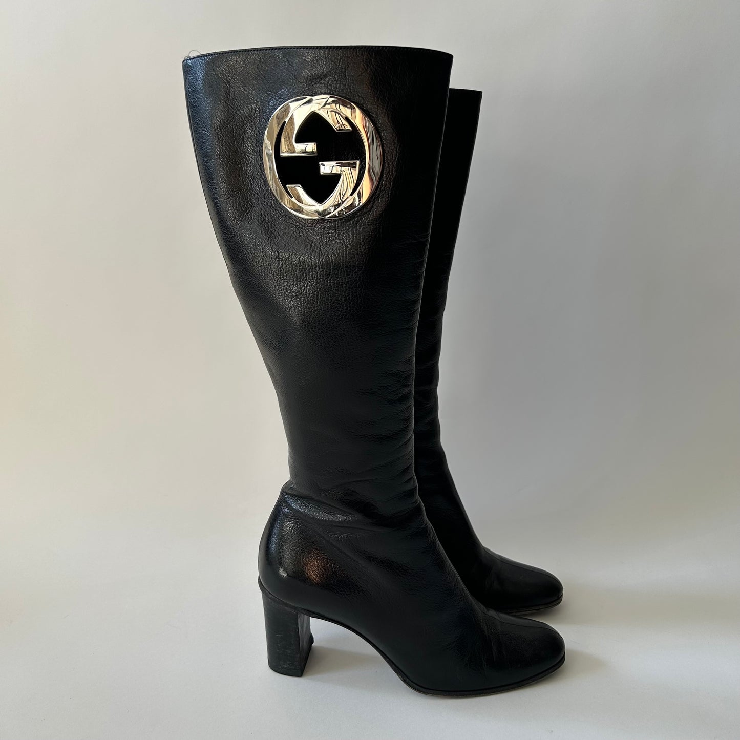 GUCCI BY TOM FORD GG INTERLOCKING BLACK LEATHER BOOTS