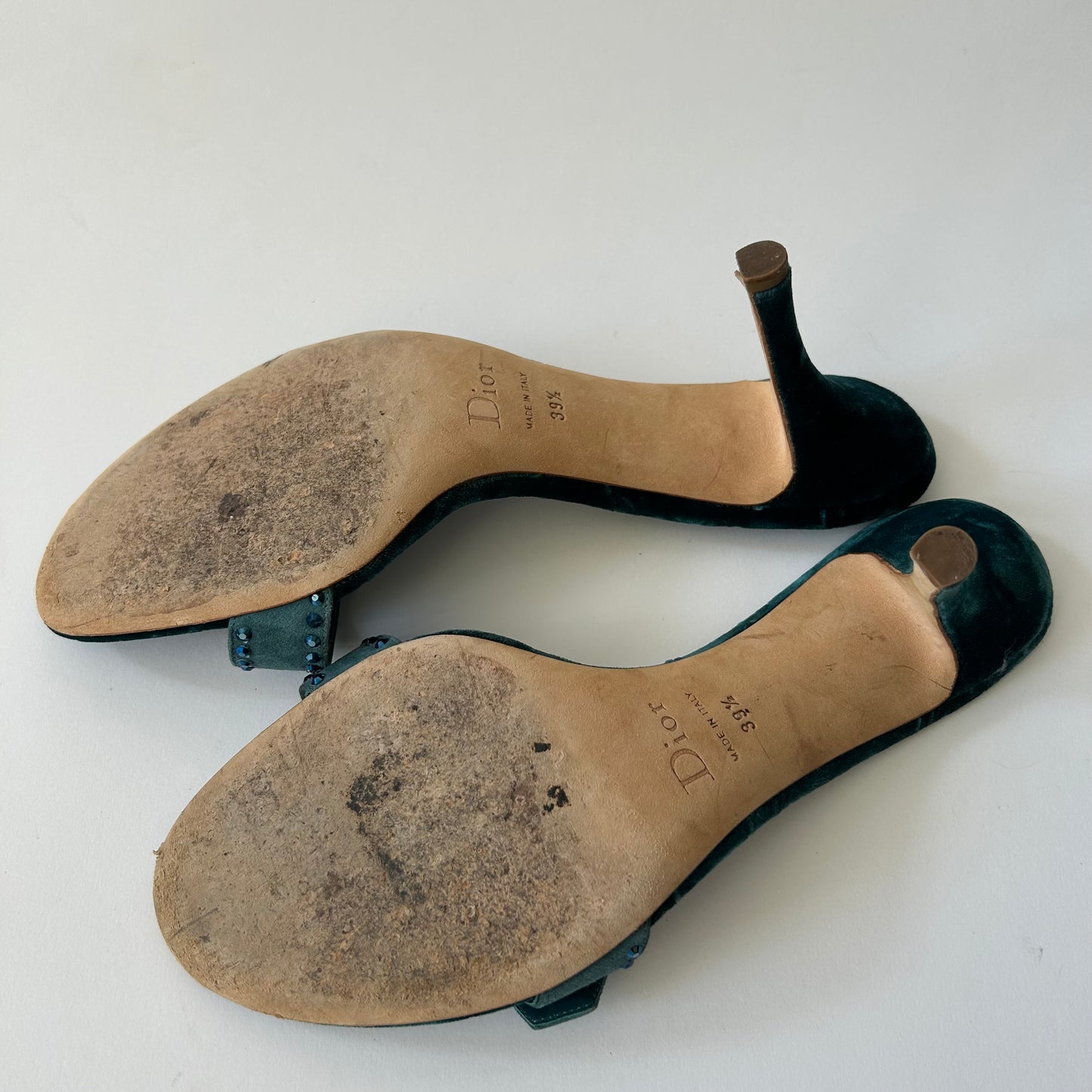 VINTAGE CHRISTIAN DIOR BLUE VELVELT EMBELLISHED HEELS