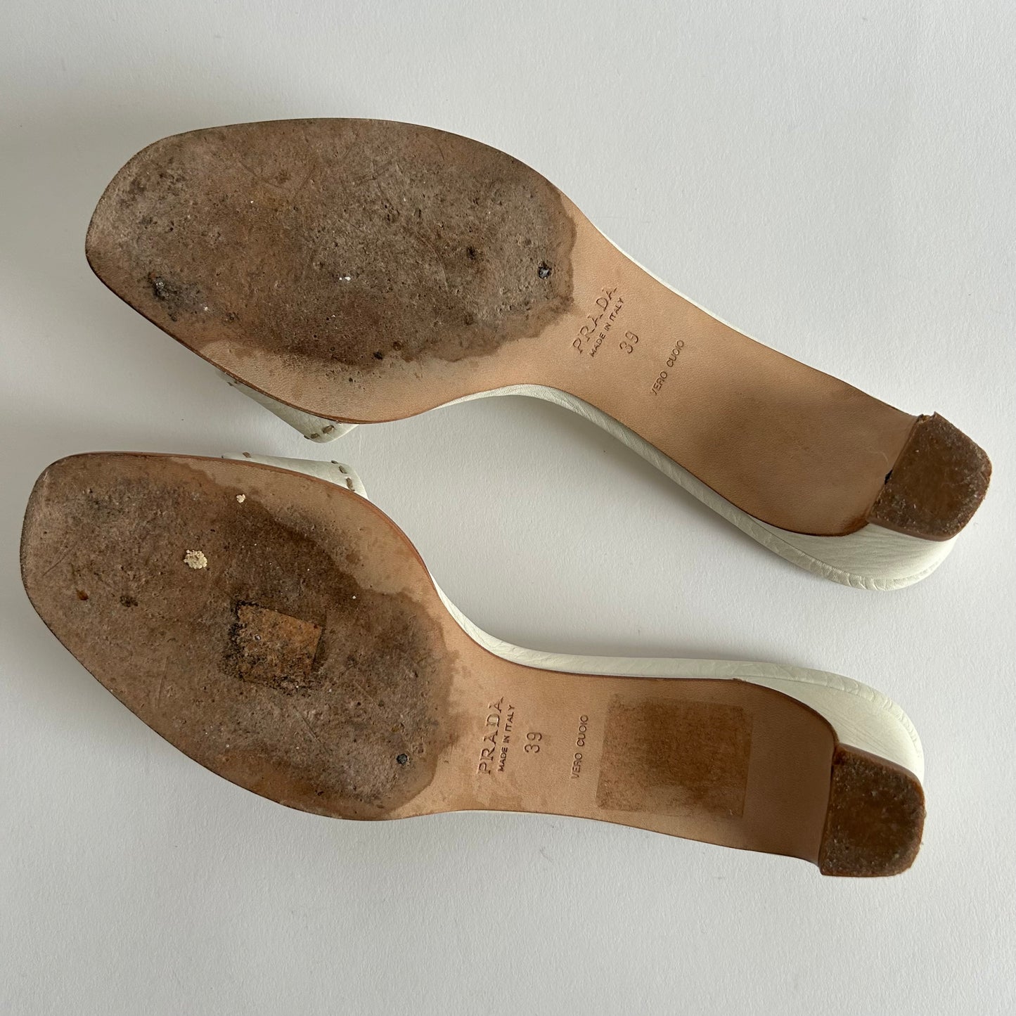 PRADA WHITE LEATHER MULES