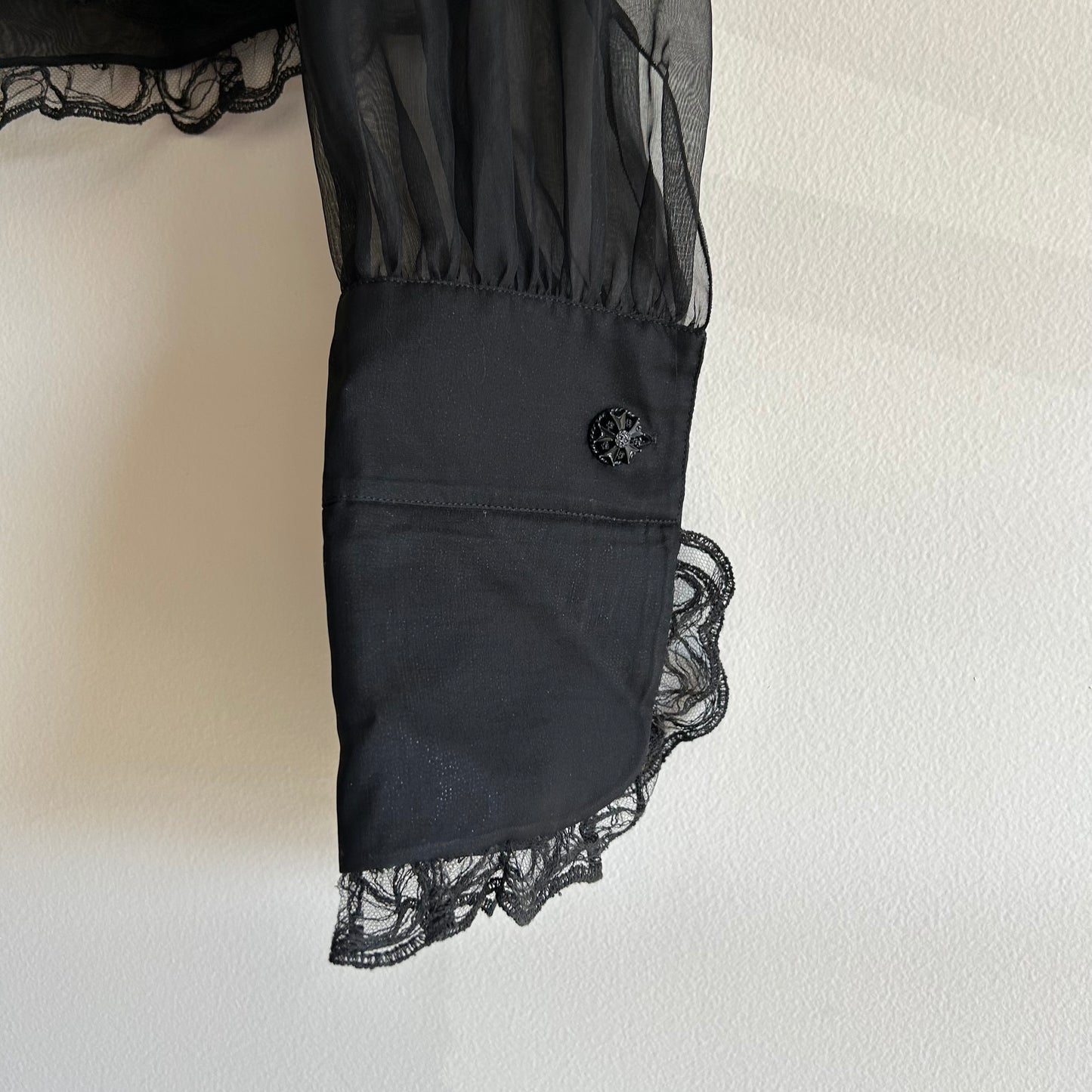 CHANEL BLACK SILK RUFFLE BLOUSE