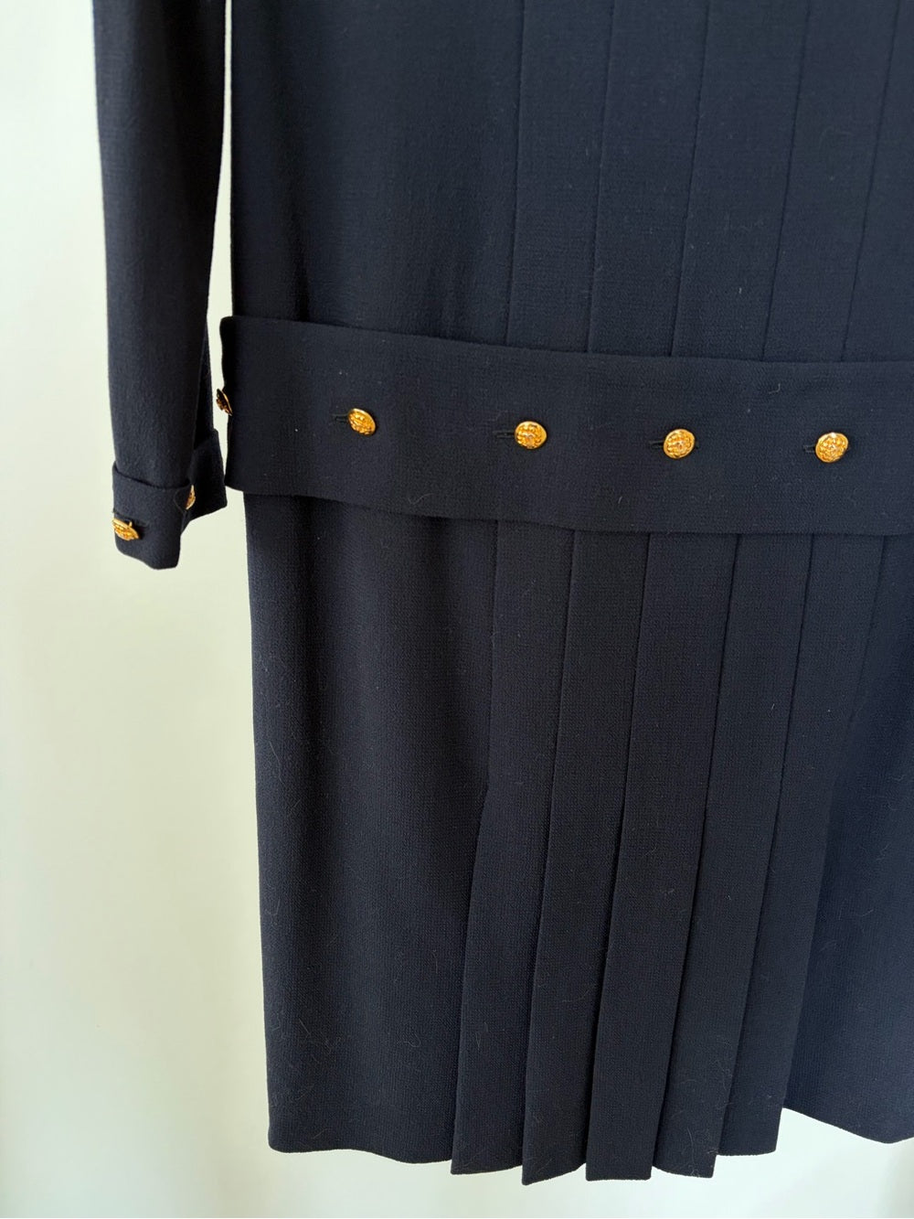 Chanel Vintage 80's Navy Maxi Pleated Dress Size 42
