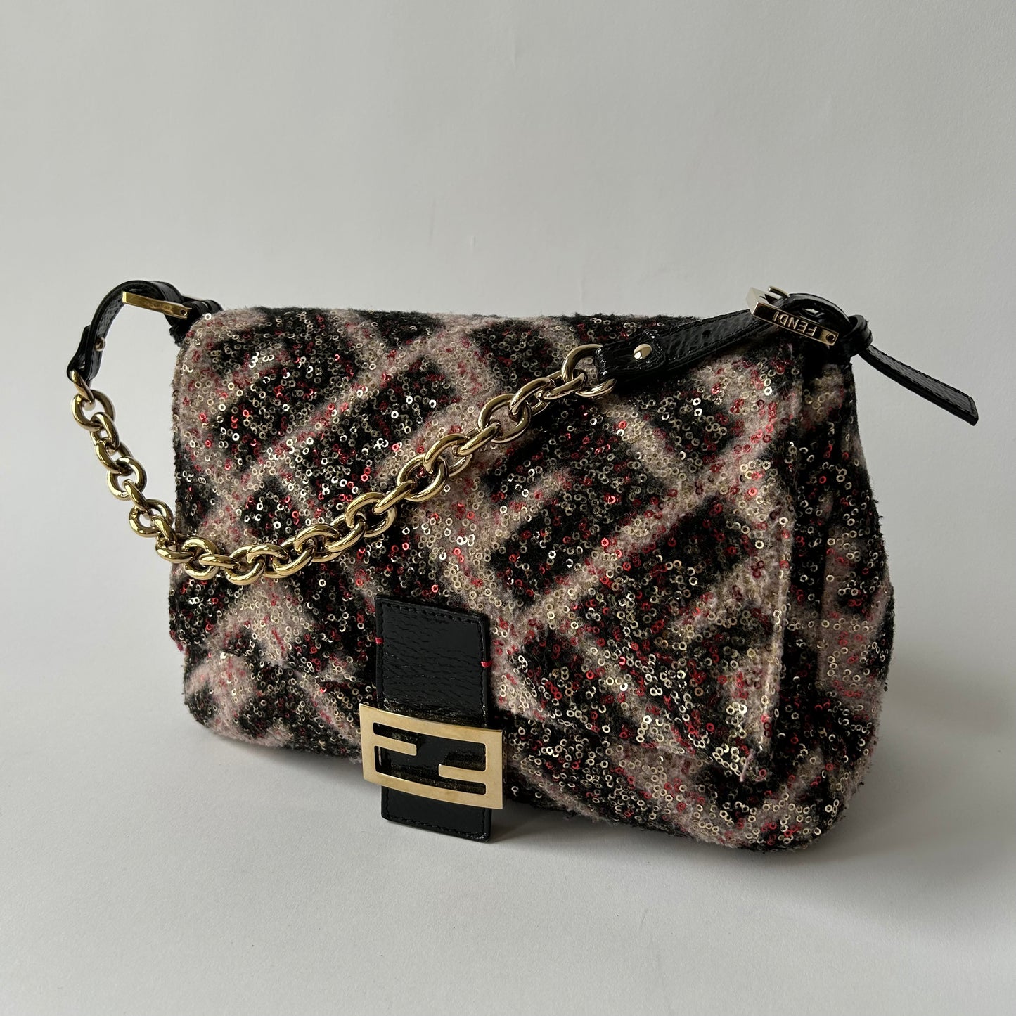 FENDI MAMA FOREVER BAG SEQUINED ZUCCA WOOL BLACK PINK