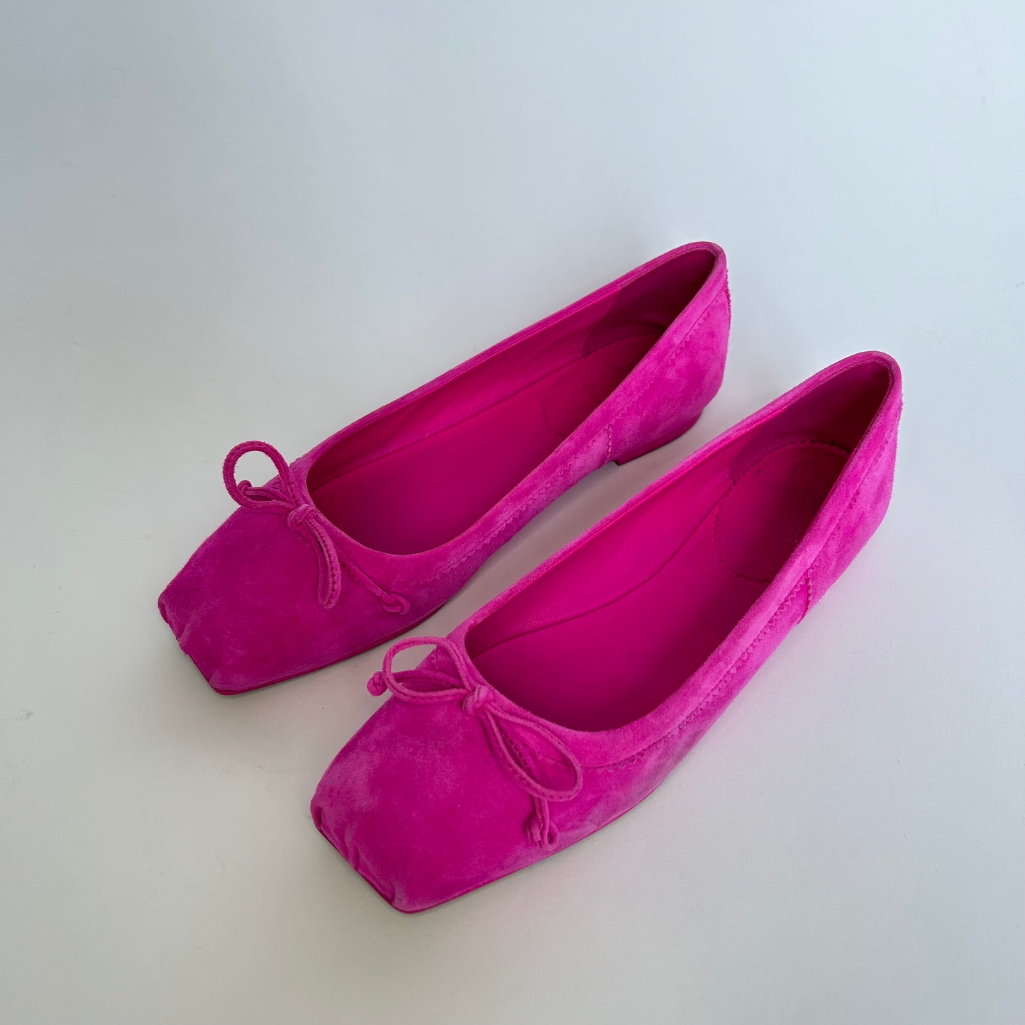 CHRISTIAN LOUBOUTIN MAMADRAGUE PINK SUEDE SQUARE TOE BALLET FLATS SIZE 37.5