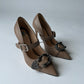 GUCCI DIONYSUS MARY JANE PUMPS TAUPE PERFORATED LEATHER SIZE 37