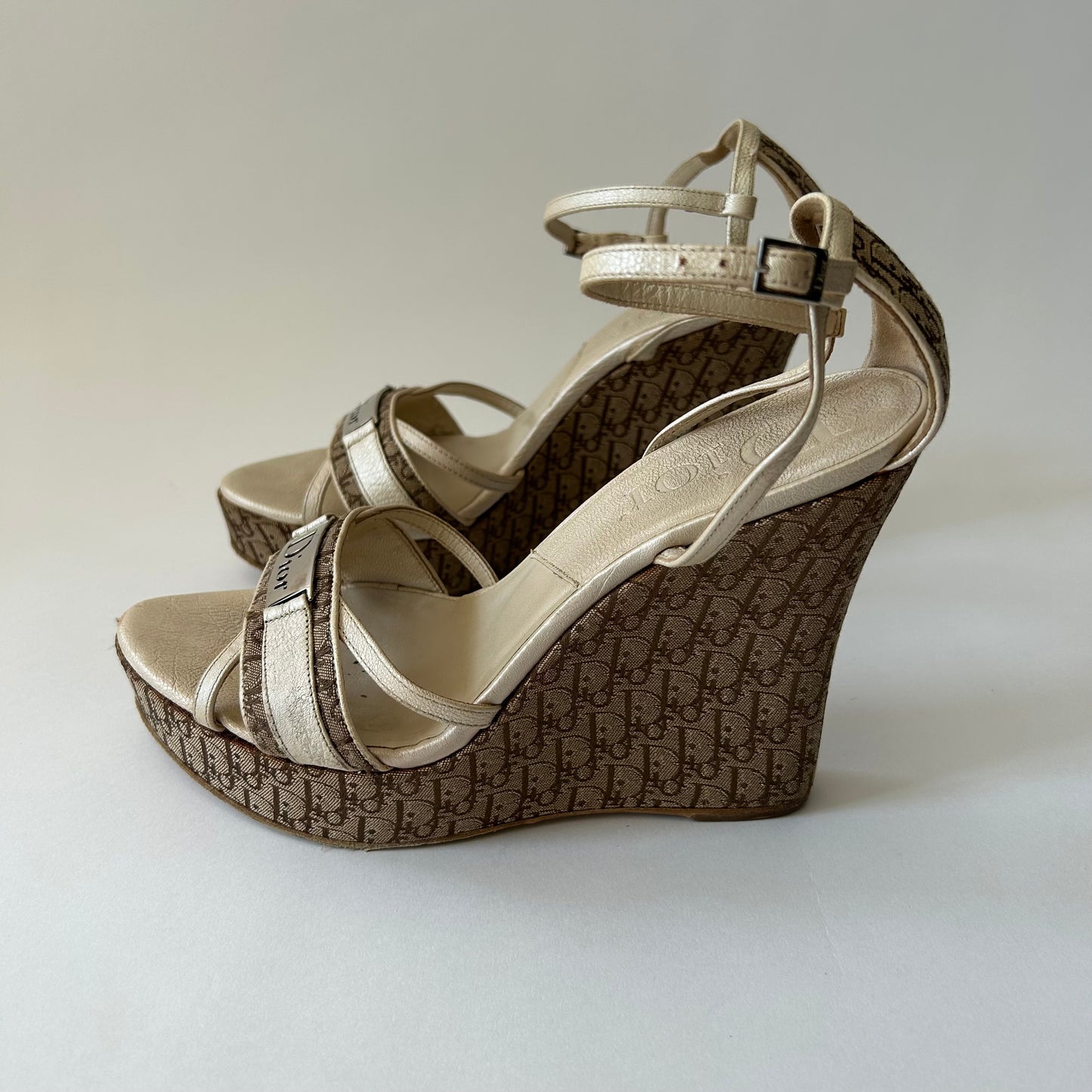 DIOR DIORISSIMO BEIGE WEDGE SANDALS