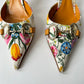 GUCCI FLORA HORSEBIT 1955 90'S ICONIC KITTEN MULES BOTANICAL PRINT SIZE 8B