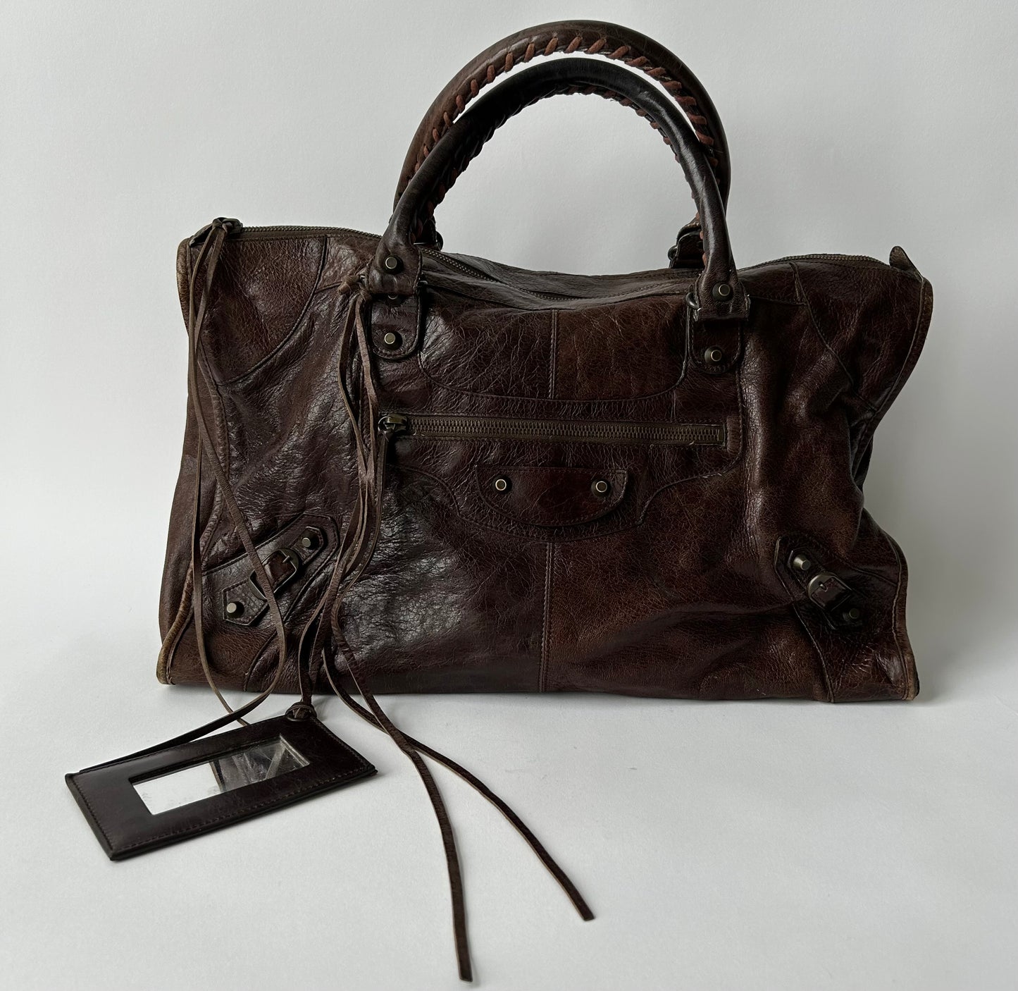 BALENCIAGA WORK CITY TRAVEL BROWN LARGE LEATHER BAG