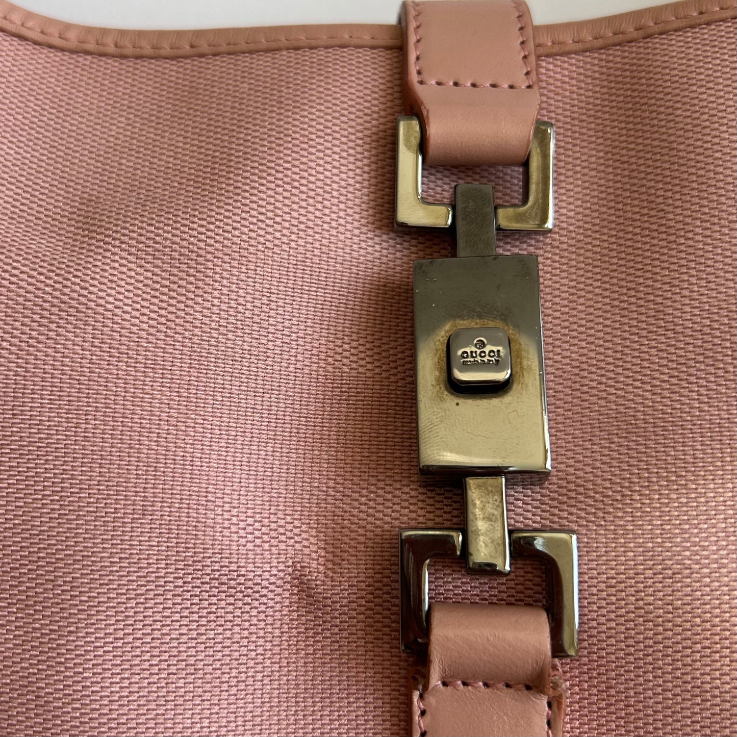 VINTAGE GUCCI JACKIE 1961 PINK CANVAS LEATHER SHOULDER BAG