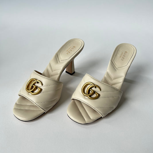 GUCCI WHITE CREAM GG MARMONT SLIDE MULES SIZE 38