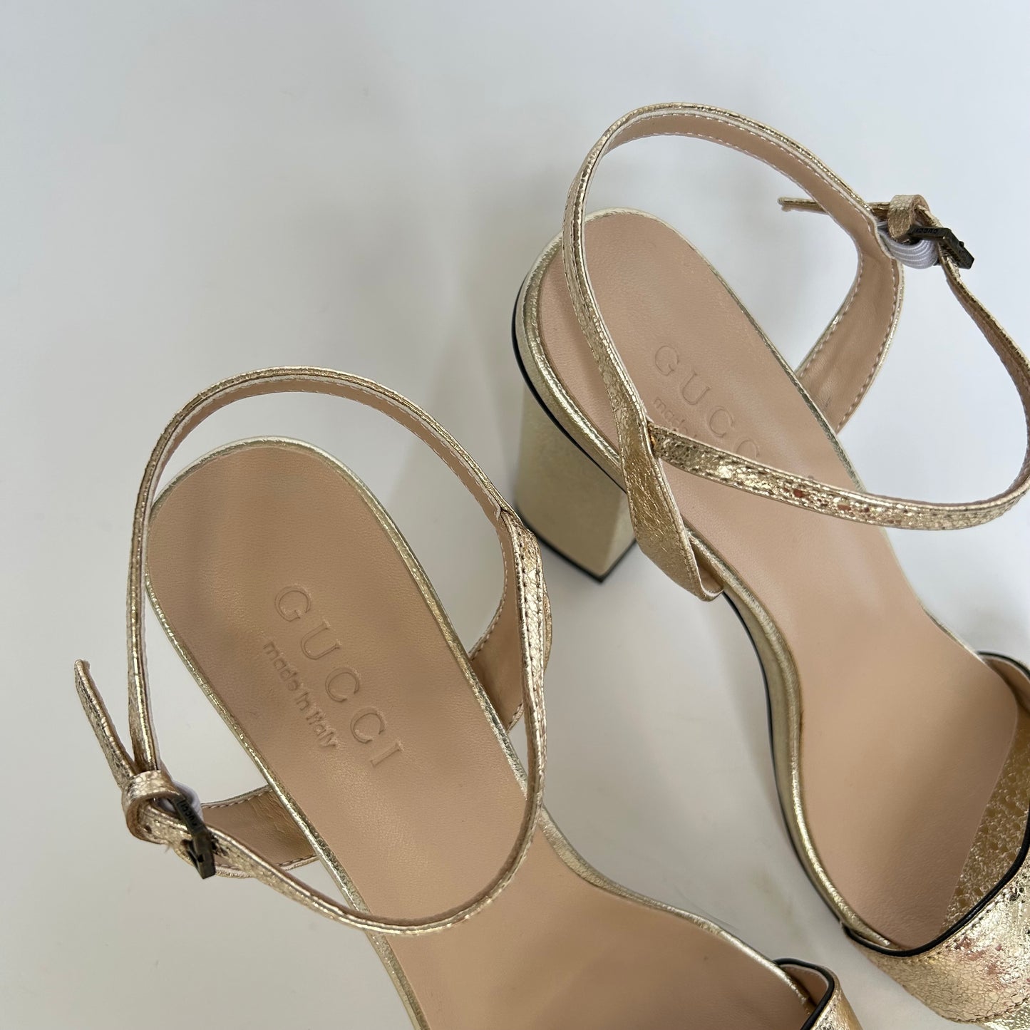 GUCCI MARMONT GOLD METALLIC HEEL SANDALS SIZE 40 (BRAND NEW)