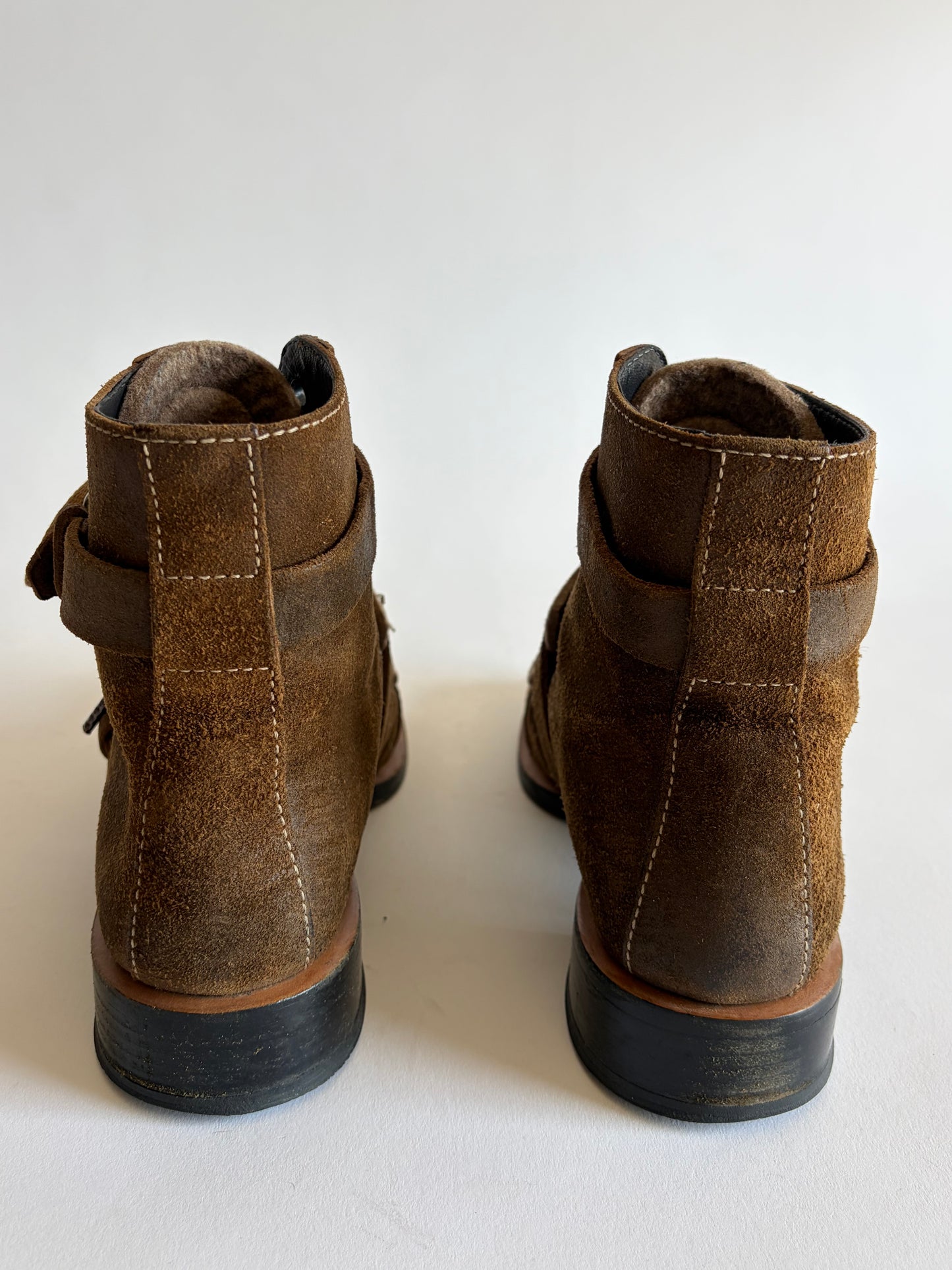 VINTAGE CHANEL SUEDE BROWN COMBAT BOOTS