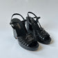 CHANEL 2012 WEDGE SANDALS INTERLOCKING CC BLACK PATENT LEATHER SIZE 40