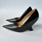 BOTTEGA VENETA PUNTA GLOSS LEATHER BLACK WEDGE PUMPS SIZE 38.5