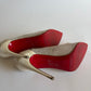 CHRISTIAN LOUBOUTIN OFF WHITE SATIN AND LACE FOLLIES PUMPS