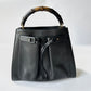 GUCCI BAMBOO FRONT POCKET BLACK LEATHER TOTE BAG