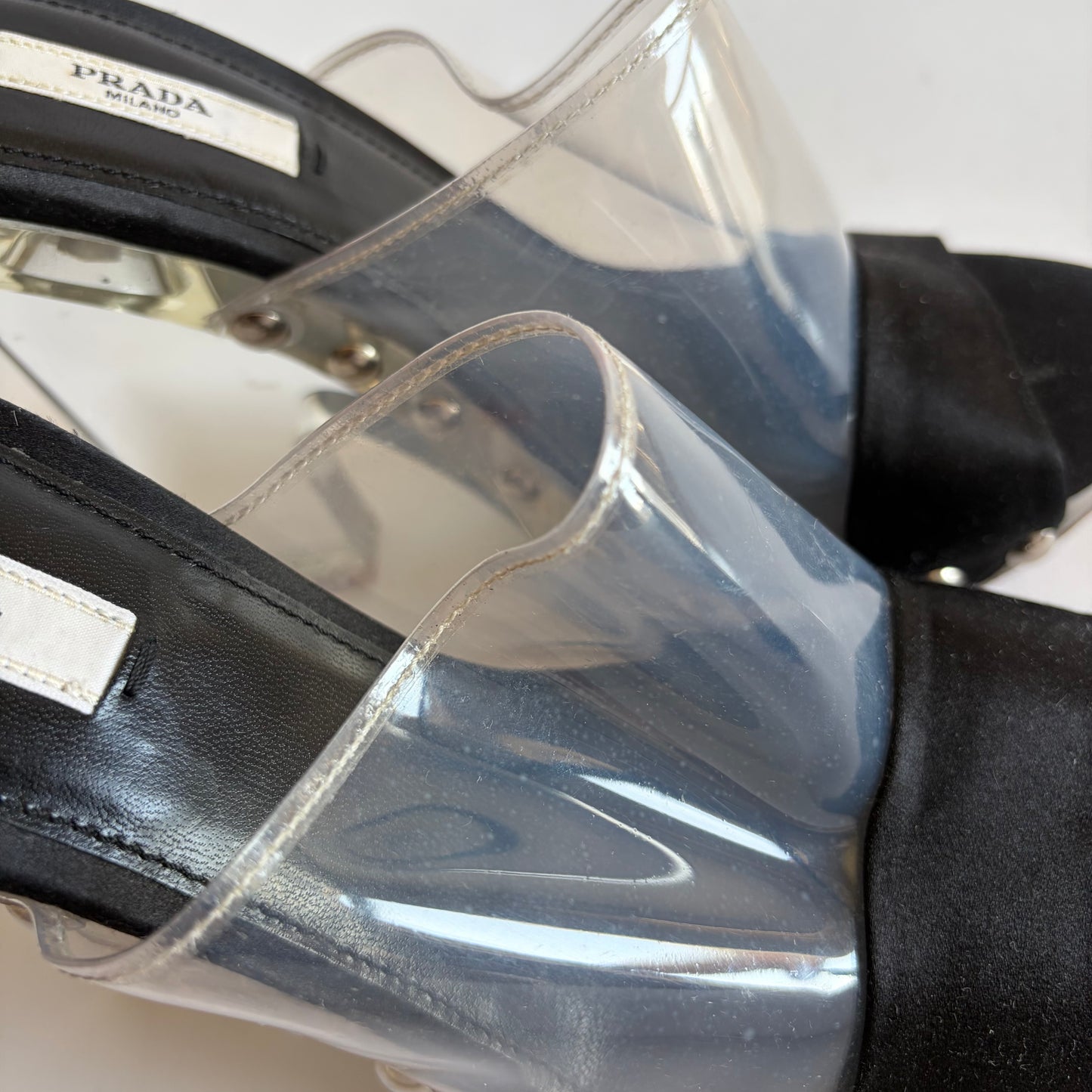 VINTAGE PRADA 2010 RUNWAY CLEAR STUDDED HEELS