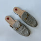 GUCCI PRINCETOWN HORSEBIT-DETAILED GLITTER LEATHER SLIPPERS SIZE 37