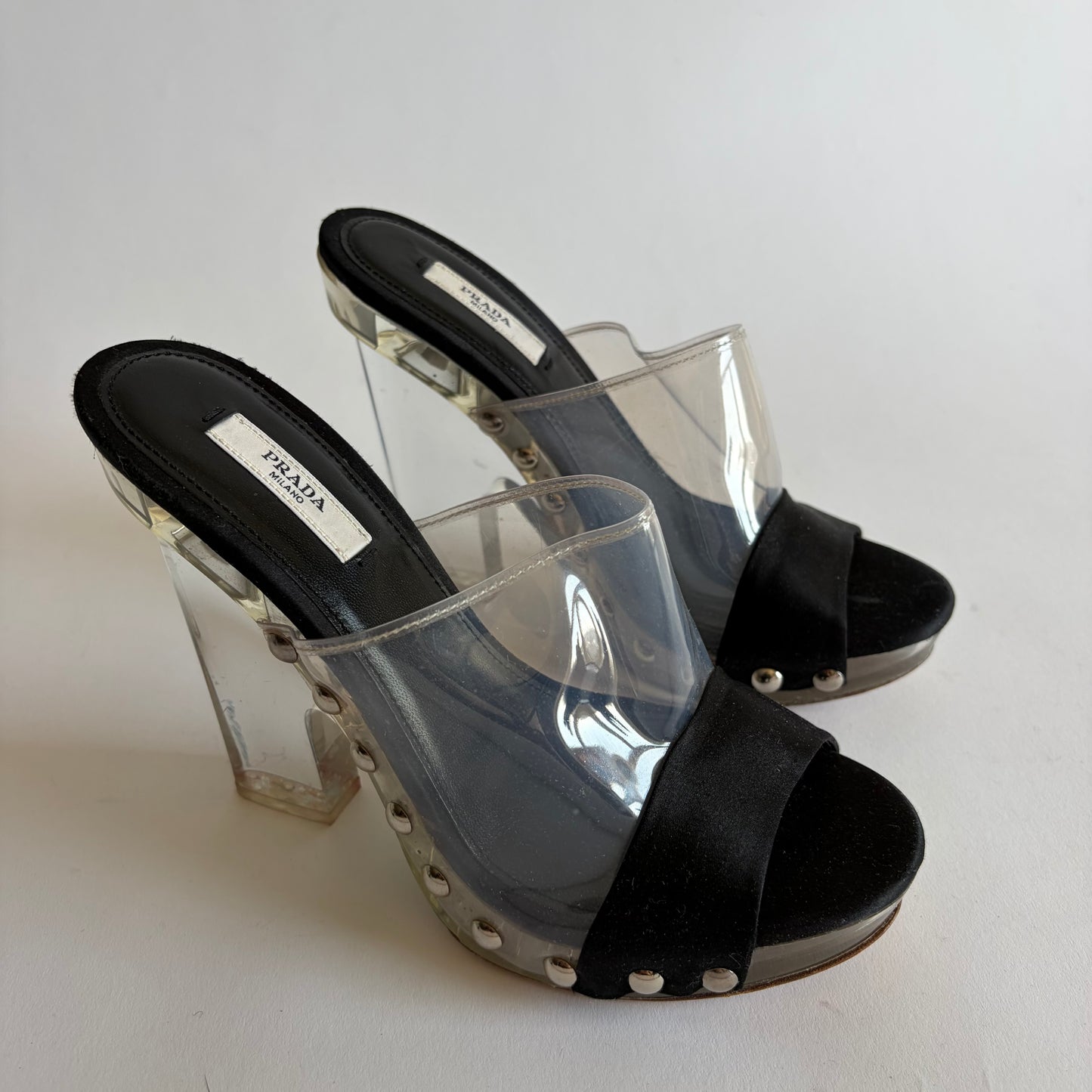 VINTAGE PRADA 2010 RUNWAY CLEAR STUDDED HEELS