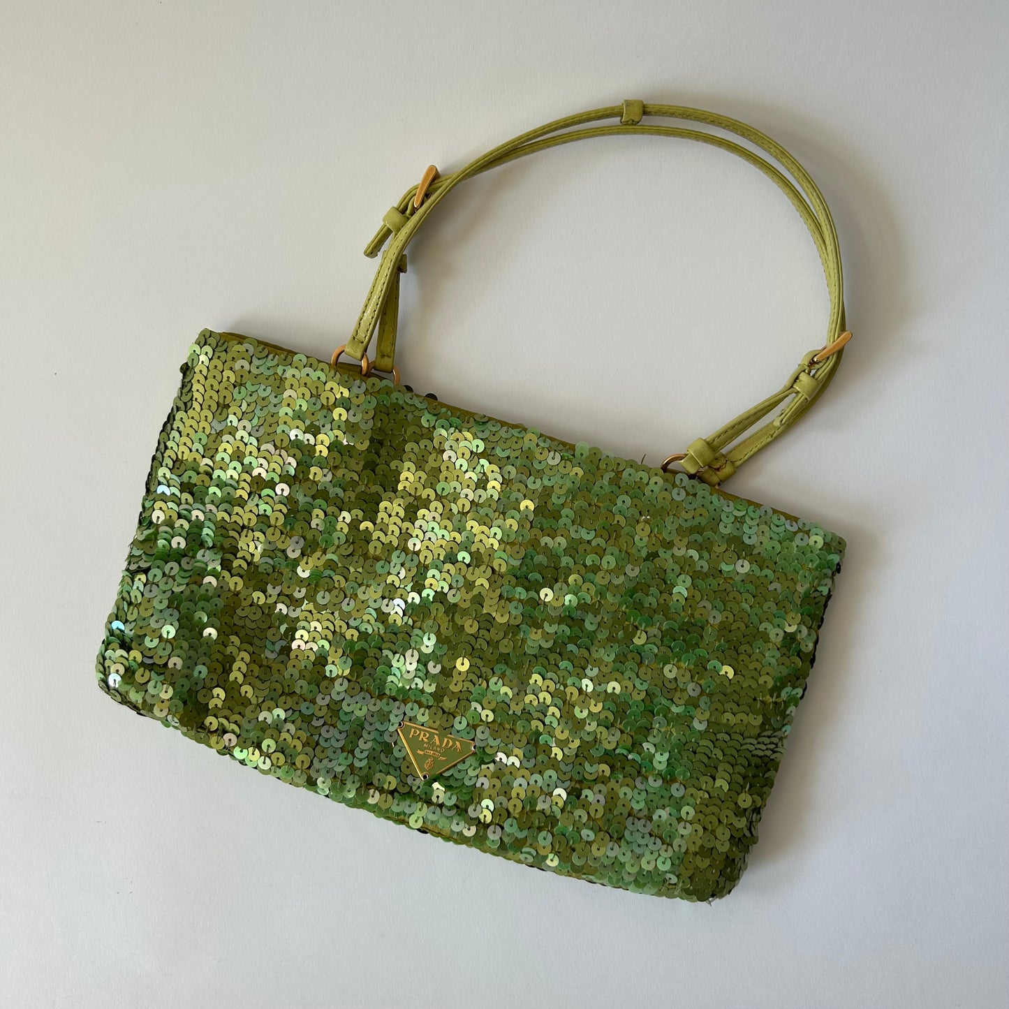 PRADA LIME GREEN SEQUIN TOP HANDLE BAG