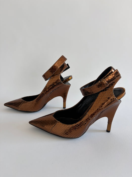 TOM FORD PYTHON BRONZE HEELS