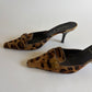 VINTAGE PRADA LEOPARD CALF HAIR POINTED TOE MULES